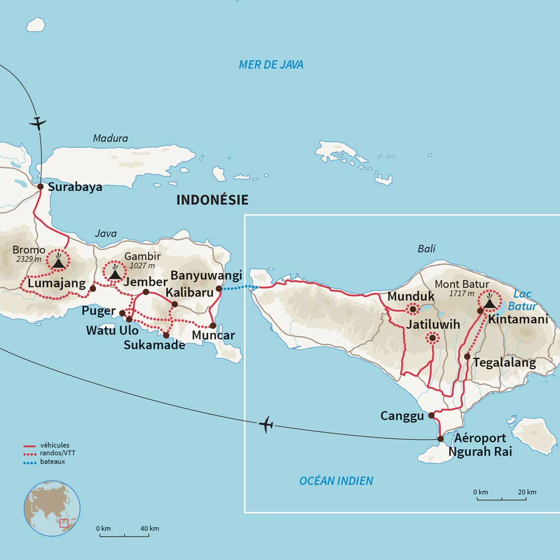 Carte Indonésie : Belle échappée de Java à Bali (e-VTT)