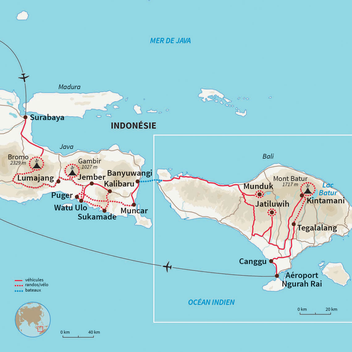 Carte Indonésie : Belle échappée de Java à Bali (e-VTT)