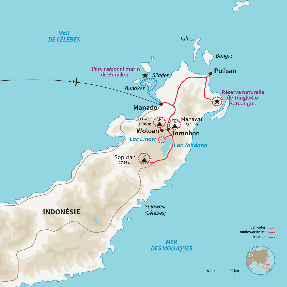 Carte Indonésie : Rando en pays Minahasa