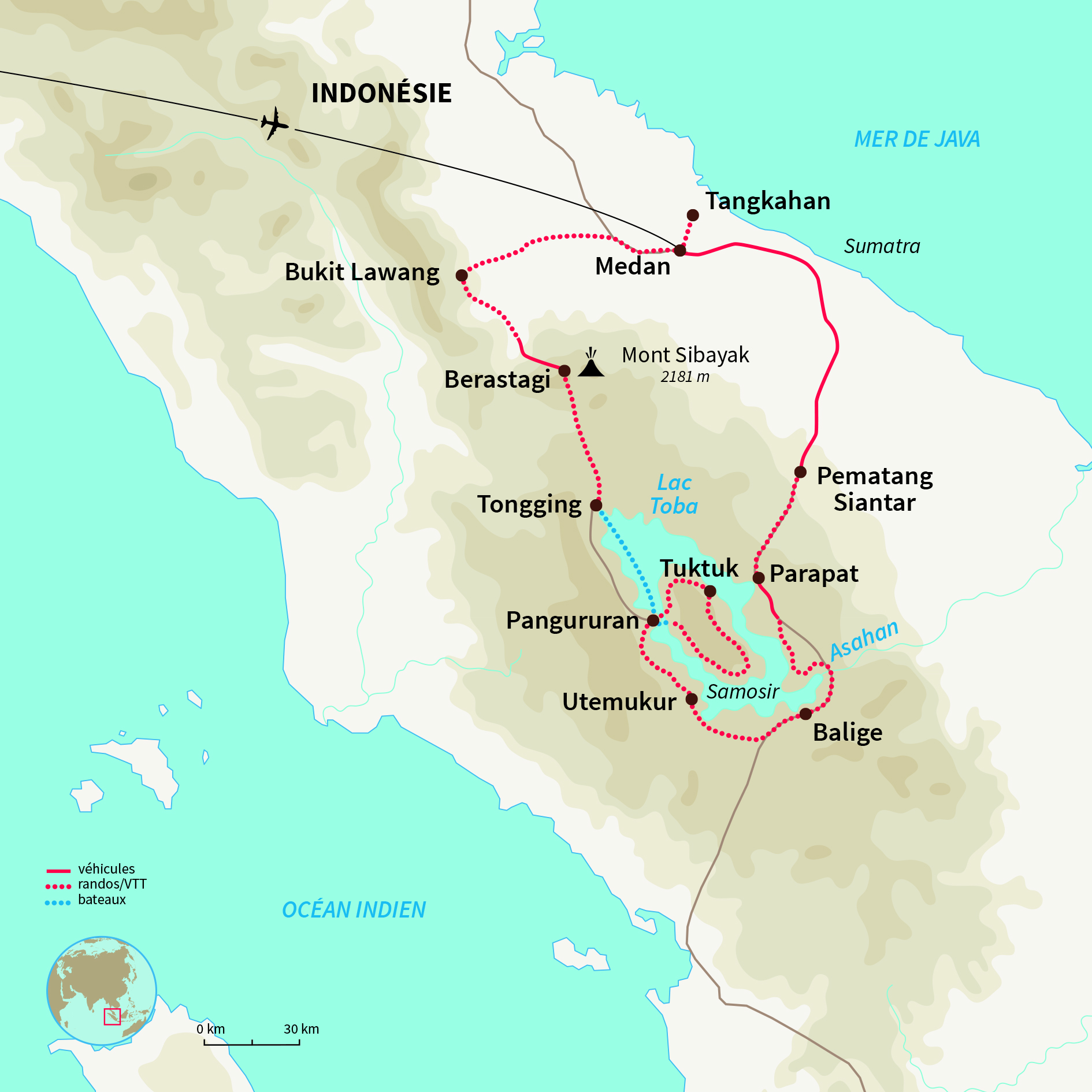 Carte Indonésie : Belle échappée à Sumatra (e-VTT)