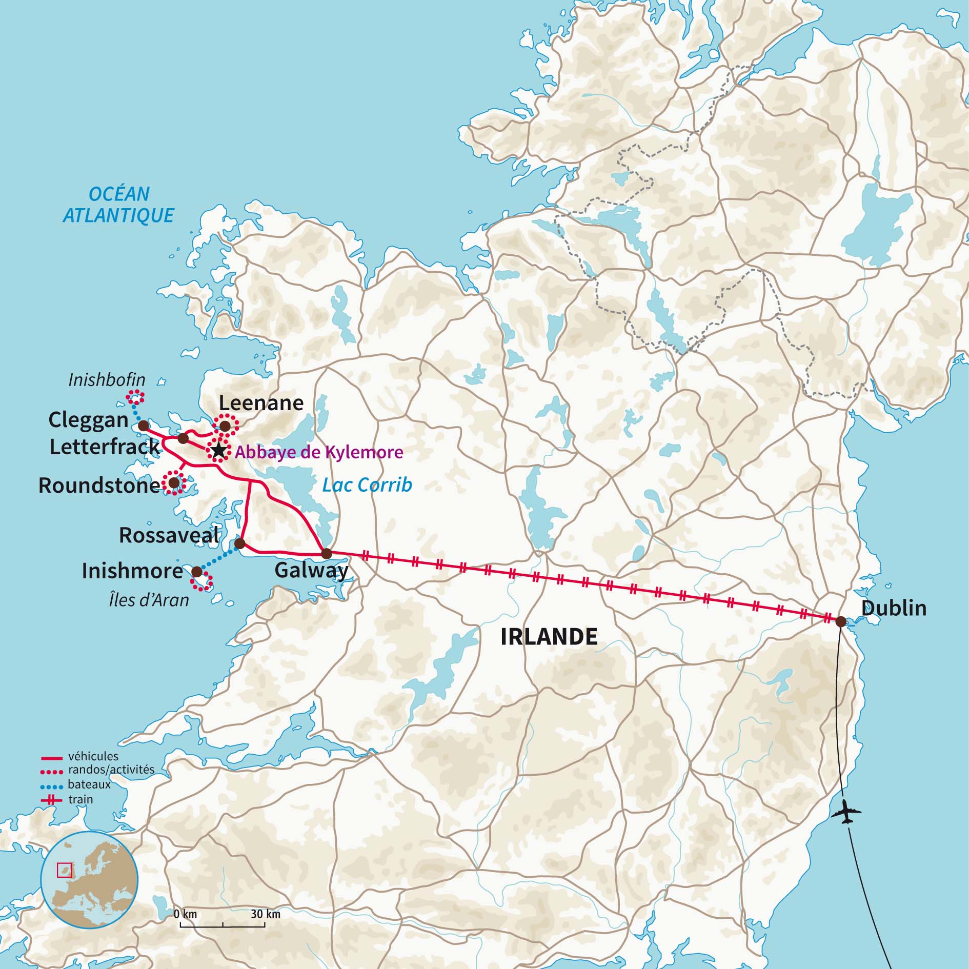 Carte Irlande : Connemara et îles Atlantique