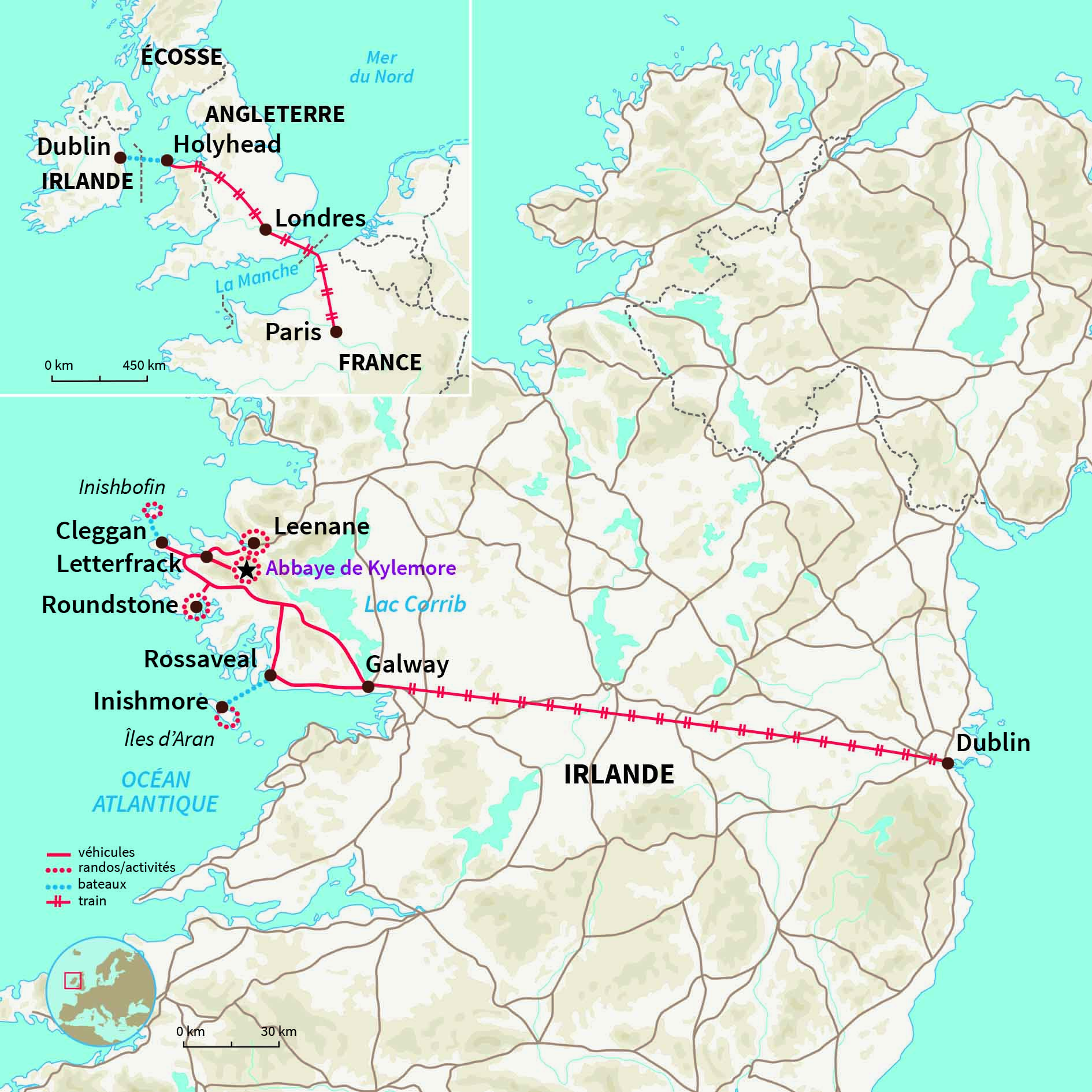 Carte Irlande : Connemara et Iles Atlantiques (A/R en train)