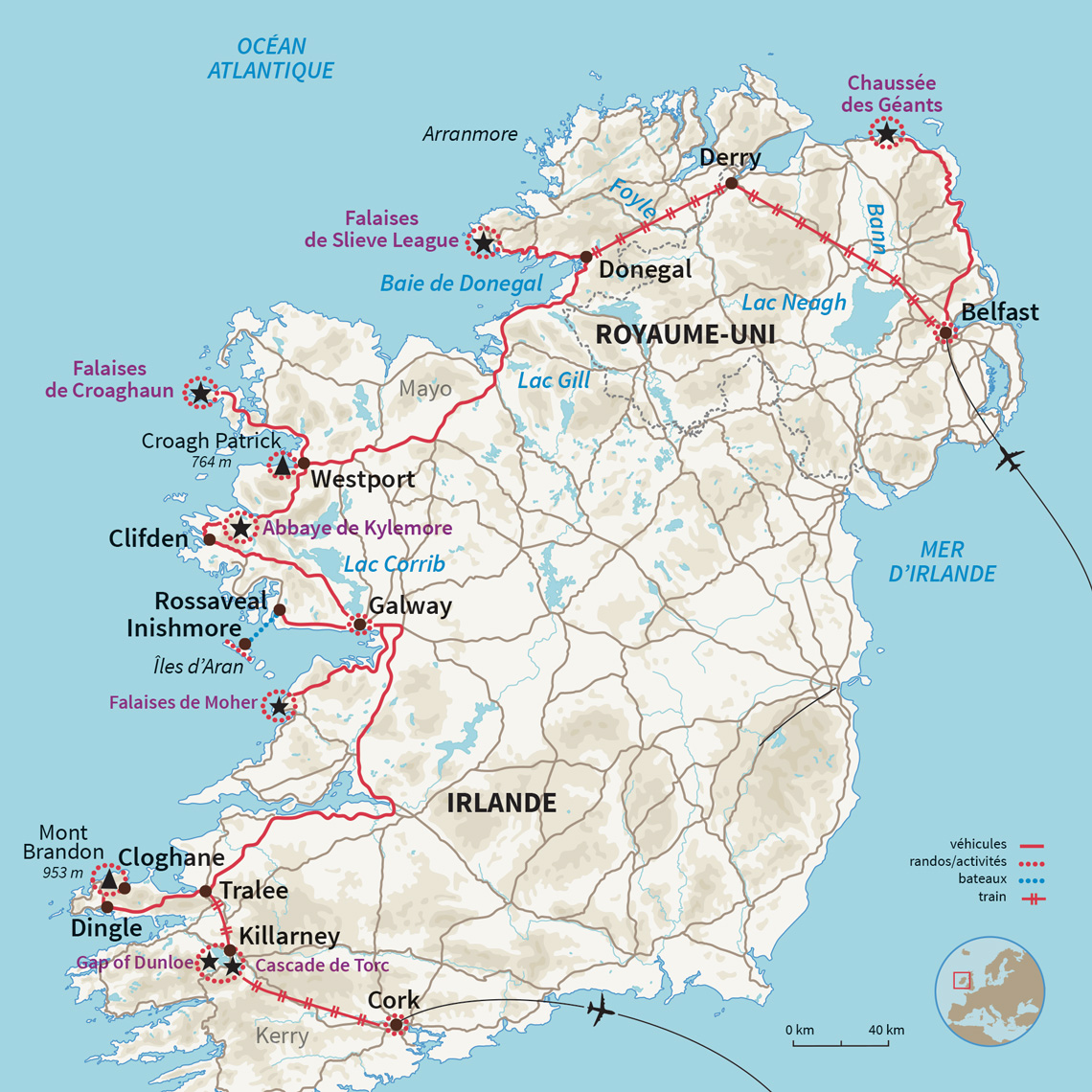 Carte Irlande : L'Irlande du Nord au Sud 