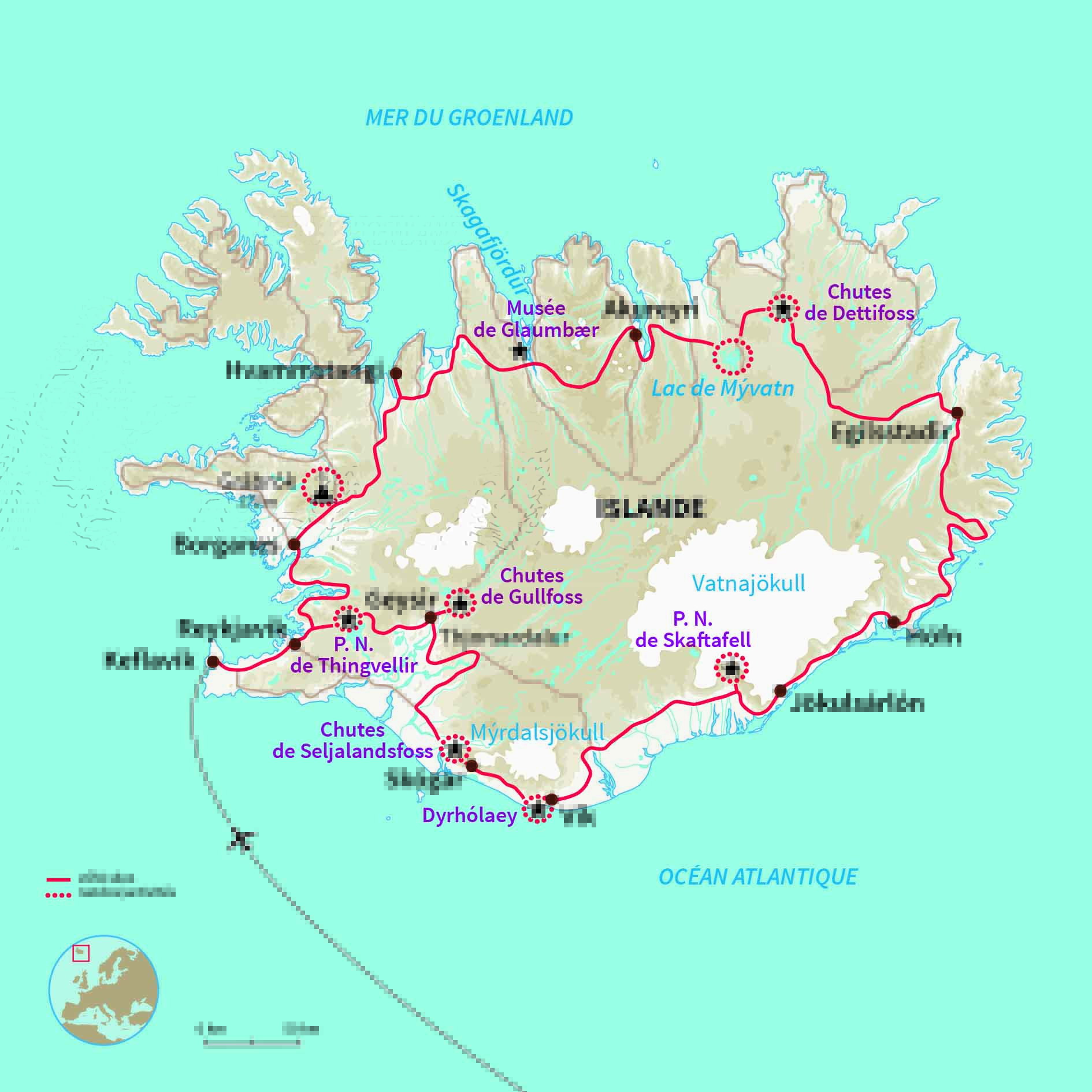 Carte Islande : Le grand tour de l'Islande