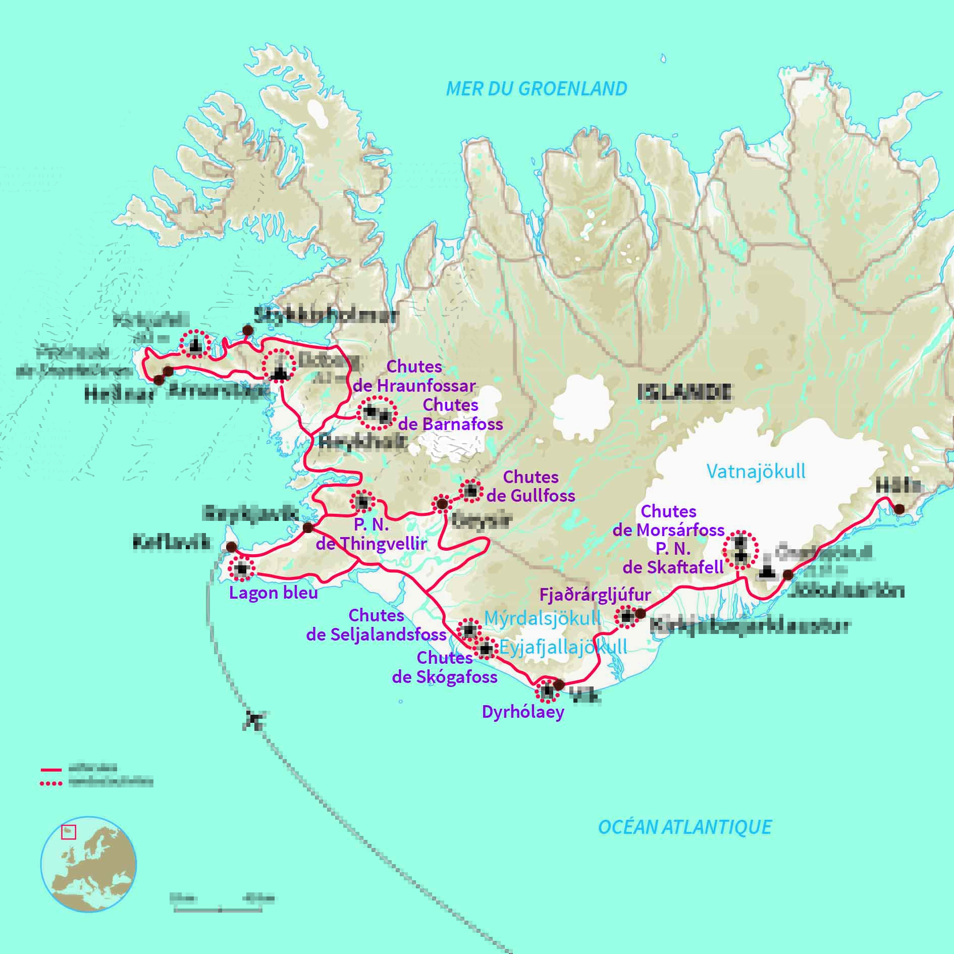Carte Islande : La côte Sud et la péninsule de Snaefellsnes