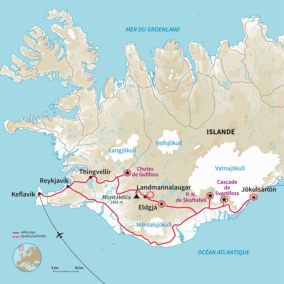 Carte Islande : Déserts et glaciers du Sud