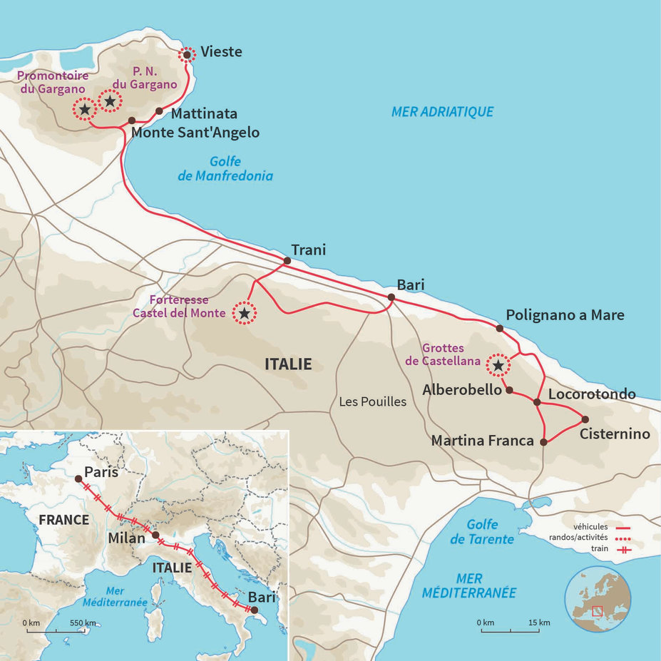 Carte Italie : Les Pouilles, un monde à part (A/R en train)