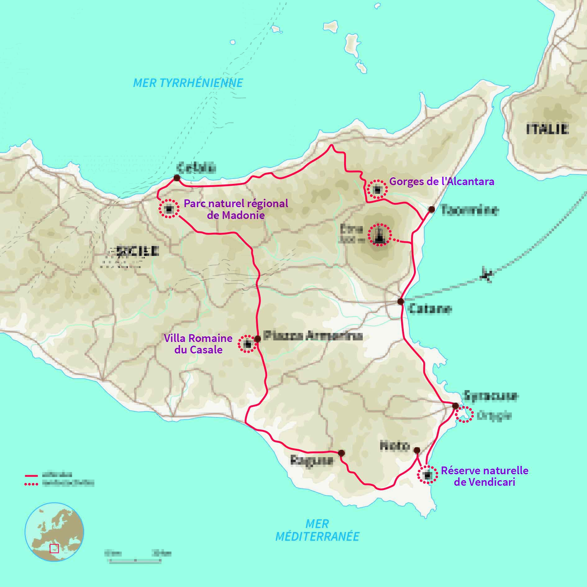 Carte Italie : La Sicile orientale et sa majesté l’Etna