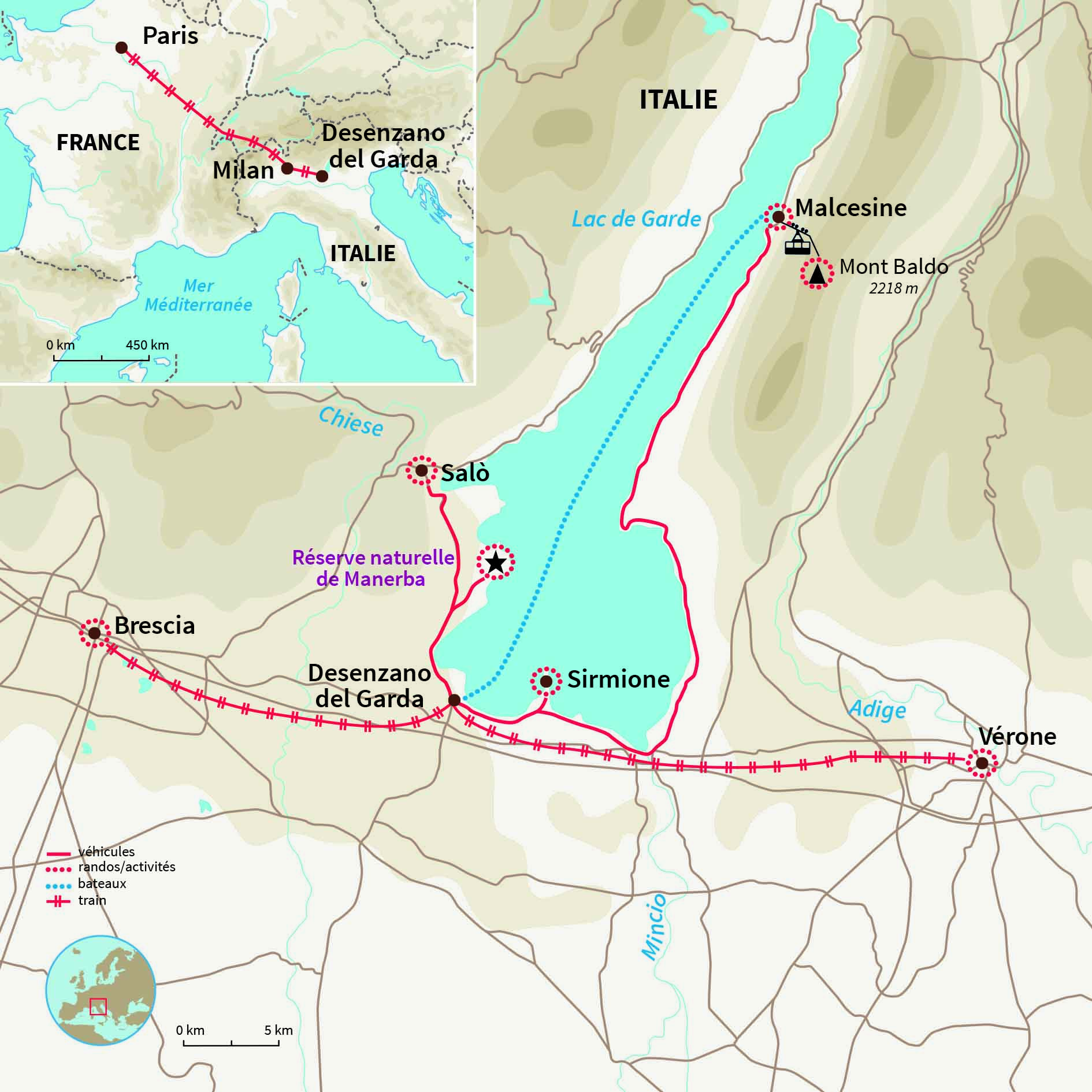 Carte Italie : Des rives du lac de Garde à Vérone et Brescia