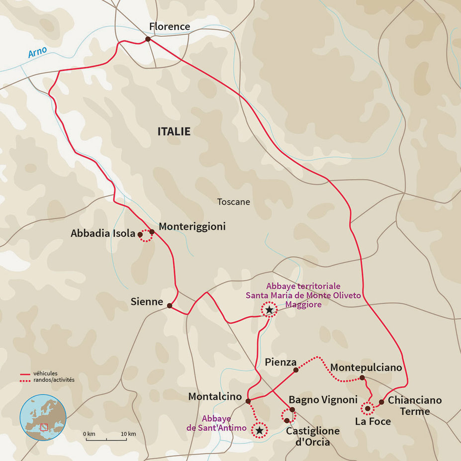 Carte Italie : Randonnée gourmande en Toscane du sud