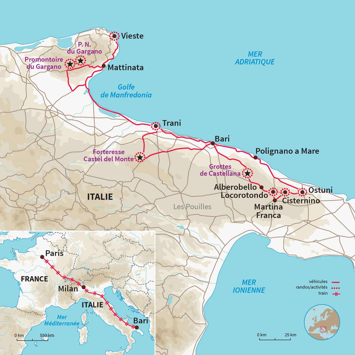 Carte Italie : Les Pouilles, un monde à part (A/R en train)