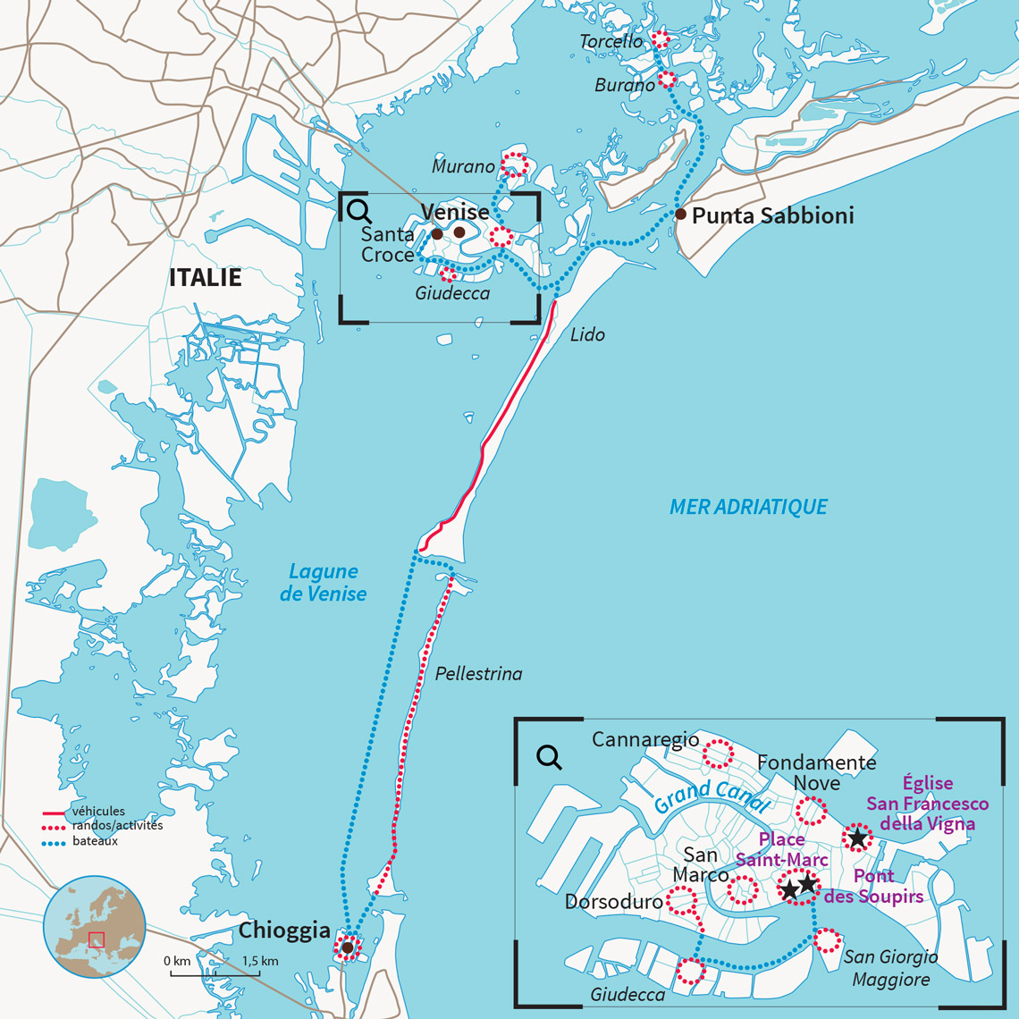 Carte Italie : Venise et les îles de la Lagune