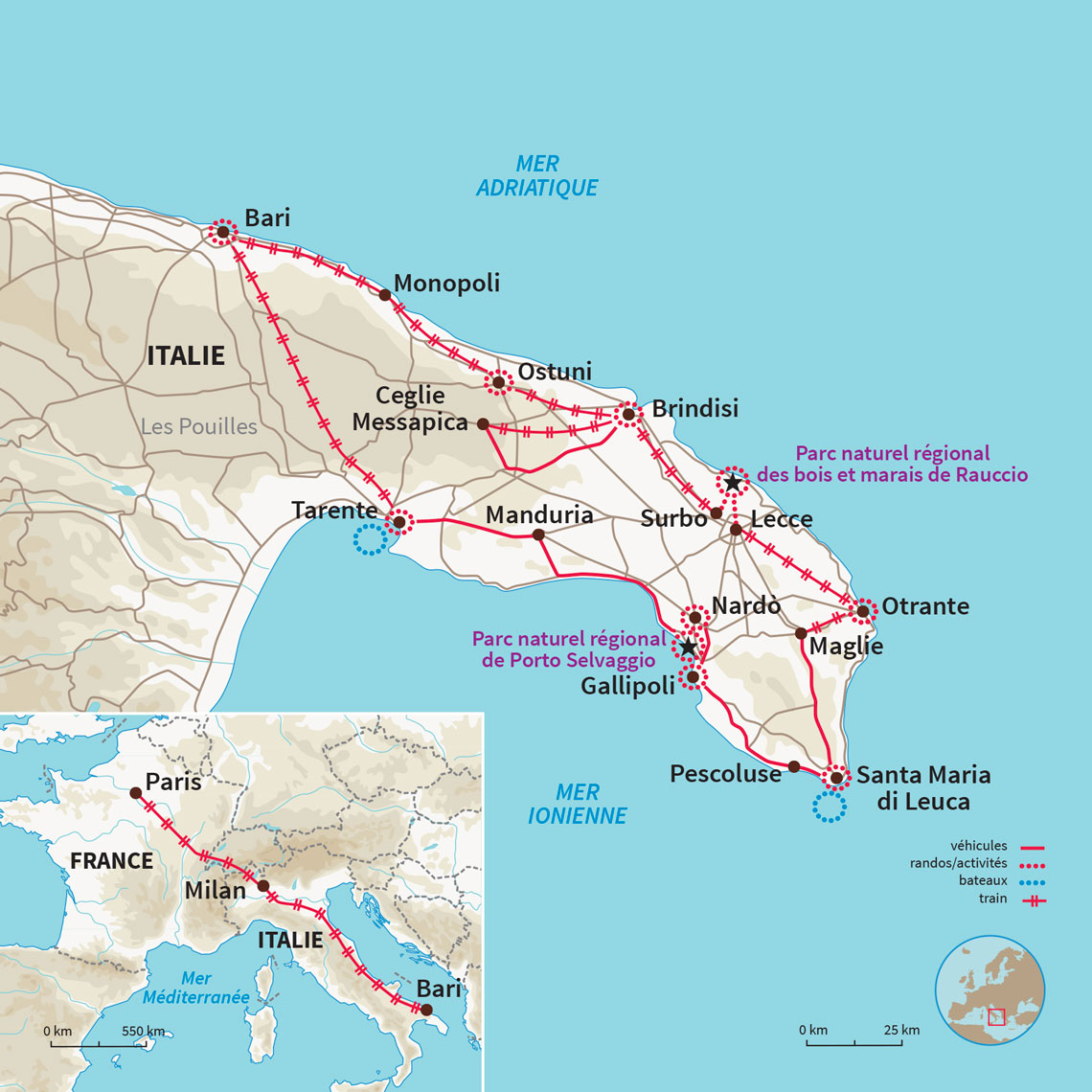 Carte Italie : Tutti trains, tutti bus, tutti Pouilles ! 