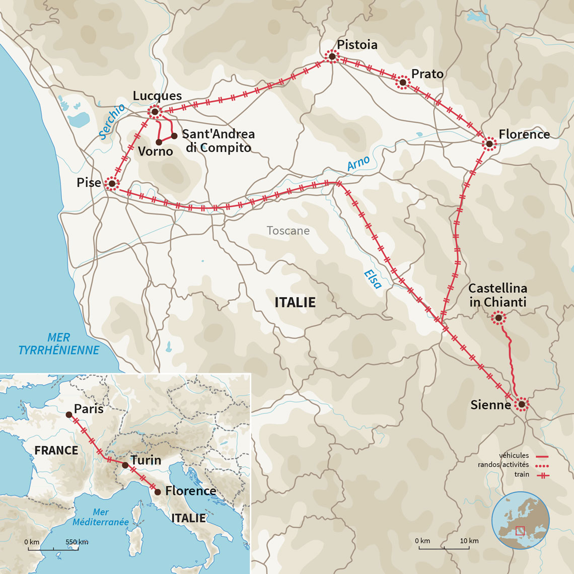 Carte Italie : Au gré du rail toscan