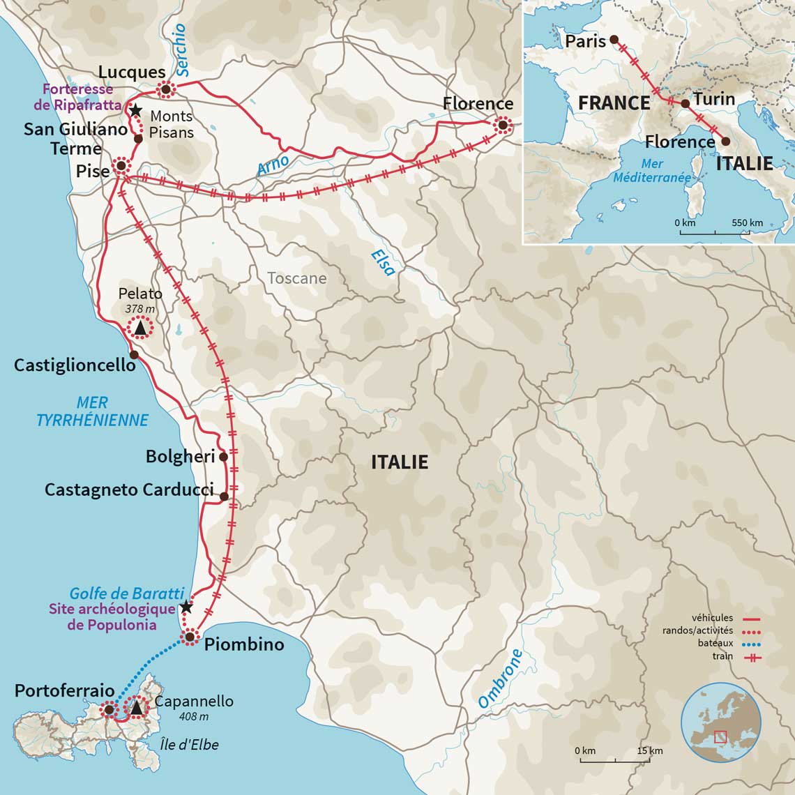 Carte Italie : Pas à pas vers l'île d'Elbe