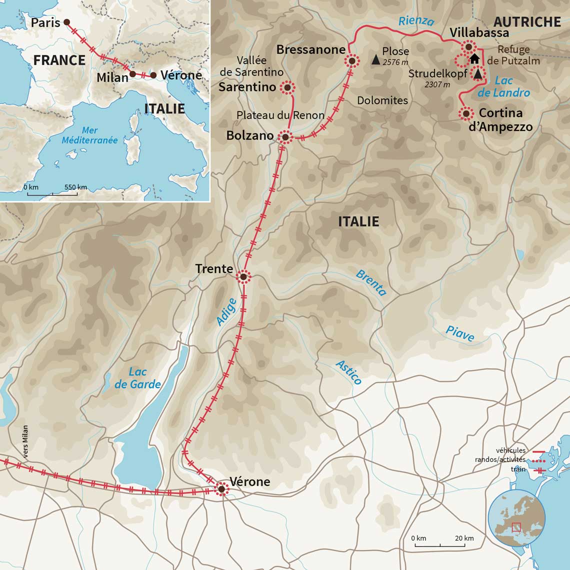 Carte Italie : Dolomites 0 % voiture, 100 % évasion