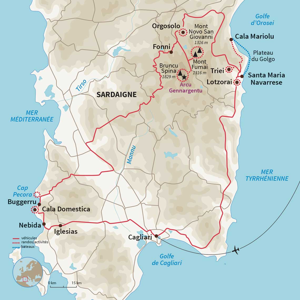 Carte Italie : Sardaigne, perle de Méditerranée