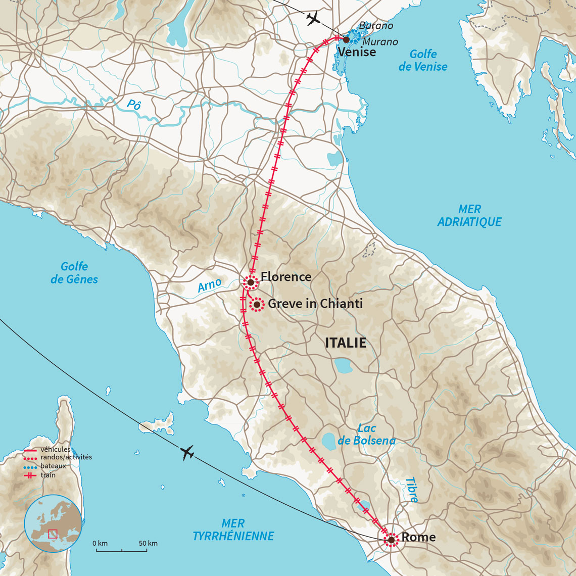 Carte Italie : L'Italie du nord en train