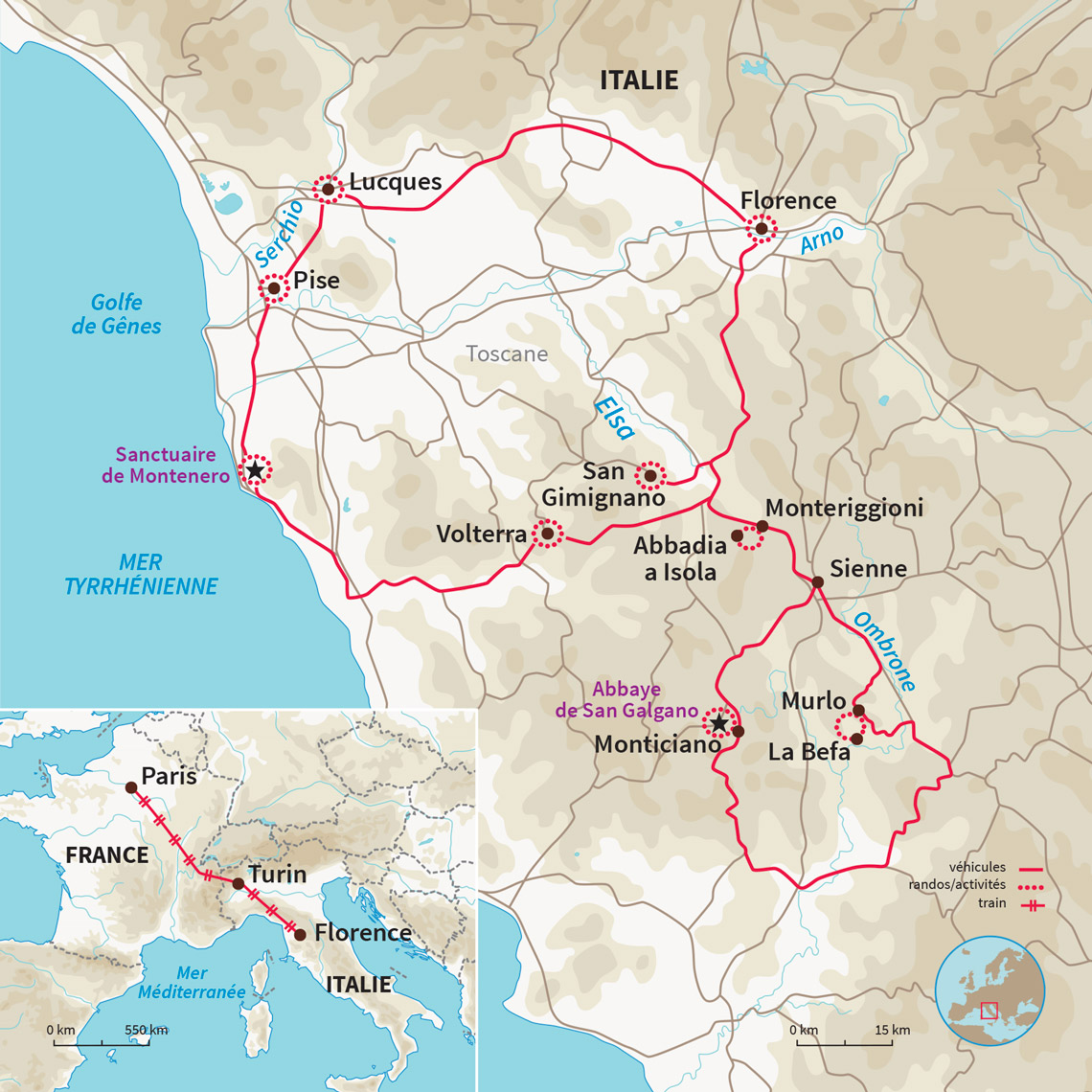 Carte Italie : Pleins feux sur la Toscane (A/R en train)