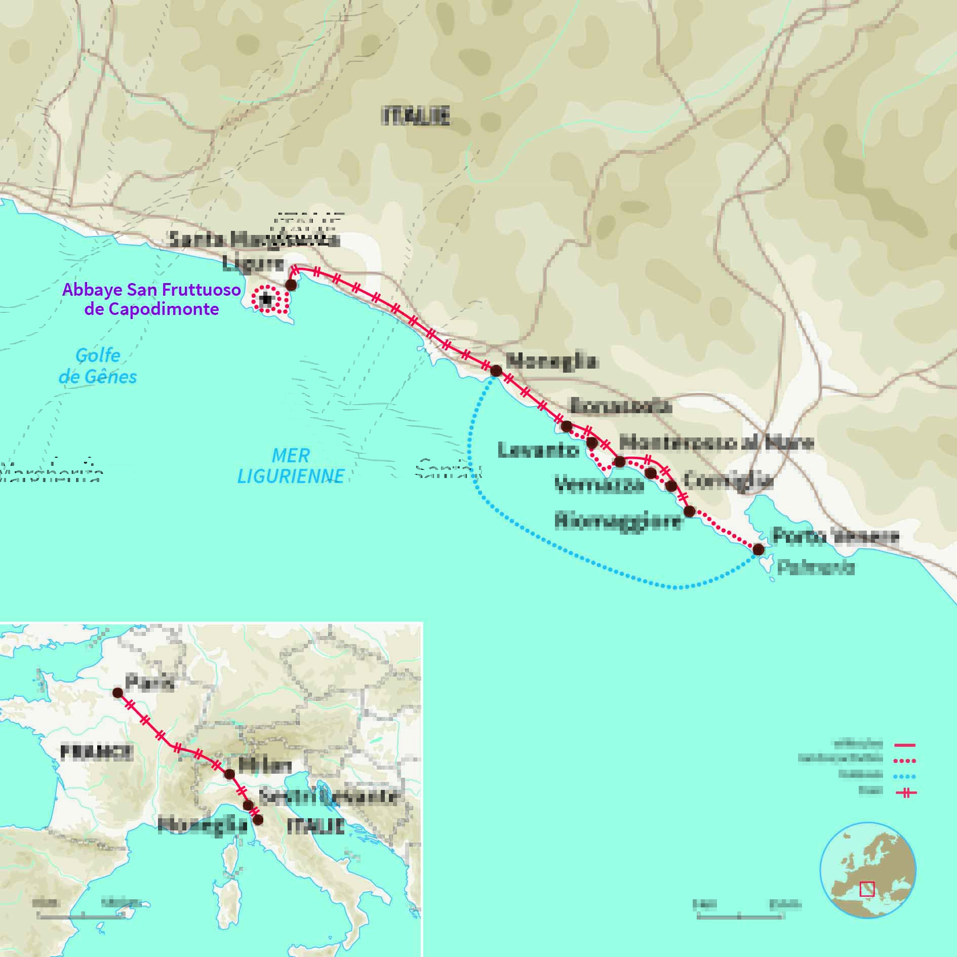 Carte Italie : Cinque Terre et Portofino (A/R en train)