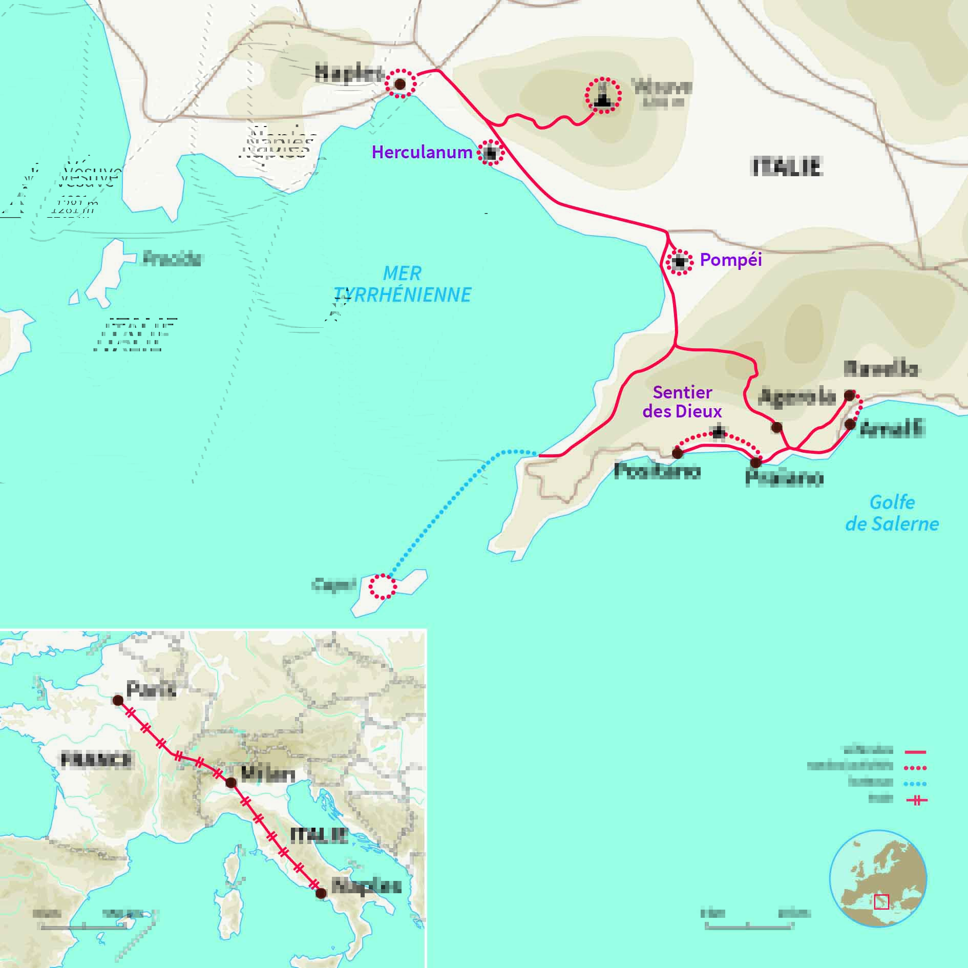 Carte Italie : Naples, le Vésuve et Amalfi (A/R en train)