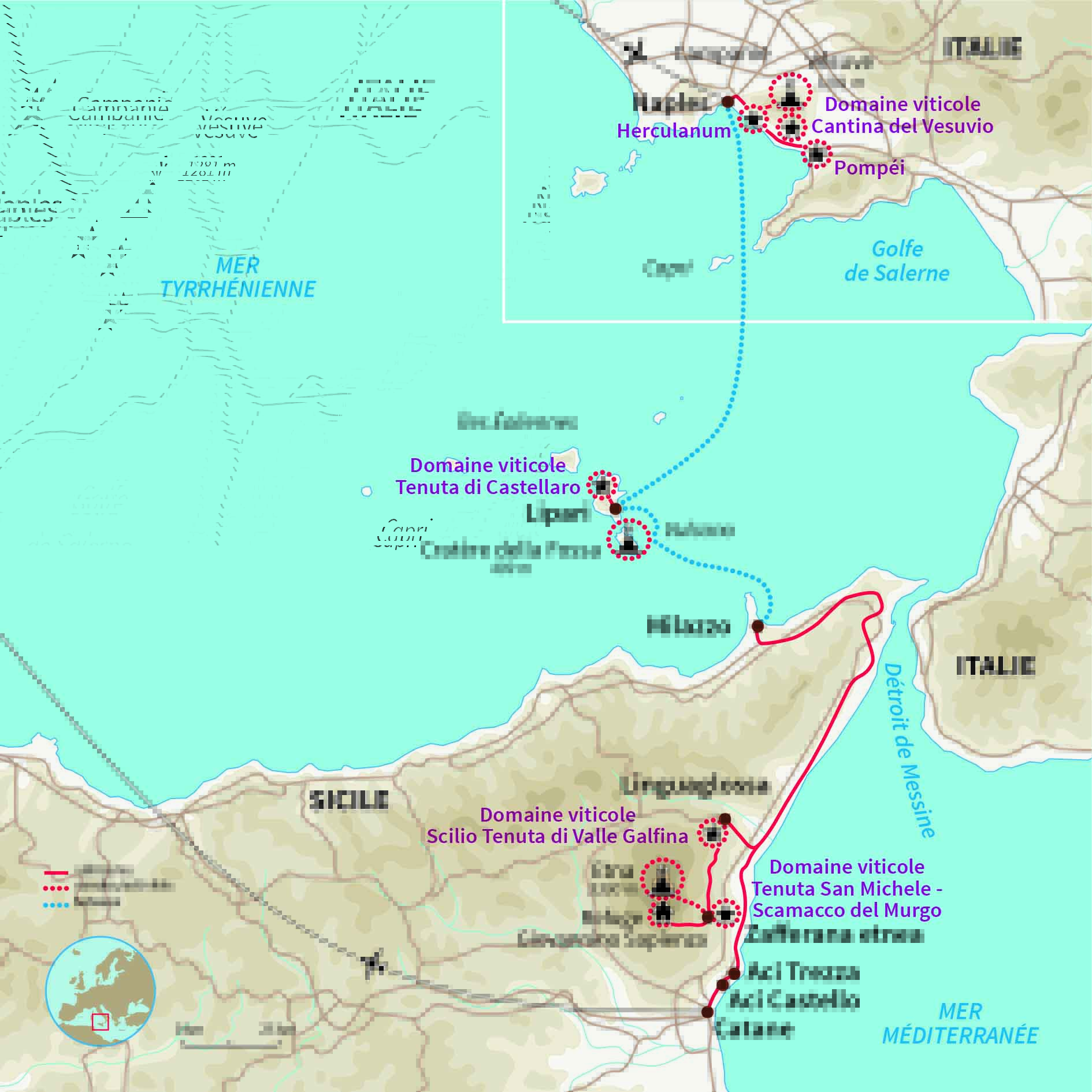 Carte Italie : L'Italie de vignes en volcans