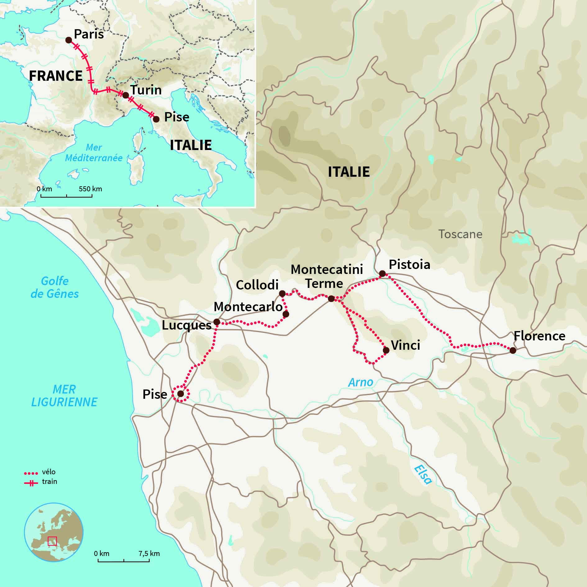 Carte Italie : Avanti ! La Toscane à bicyclette