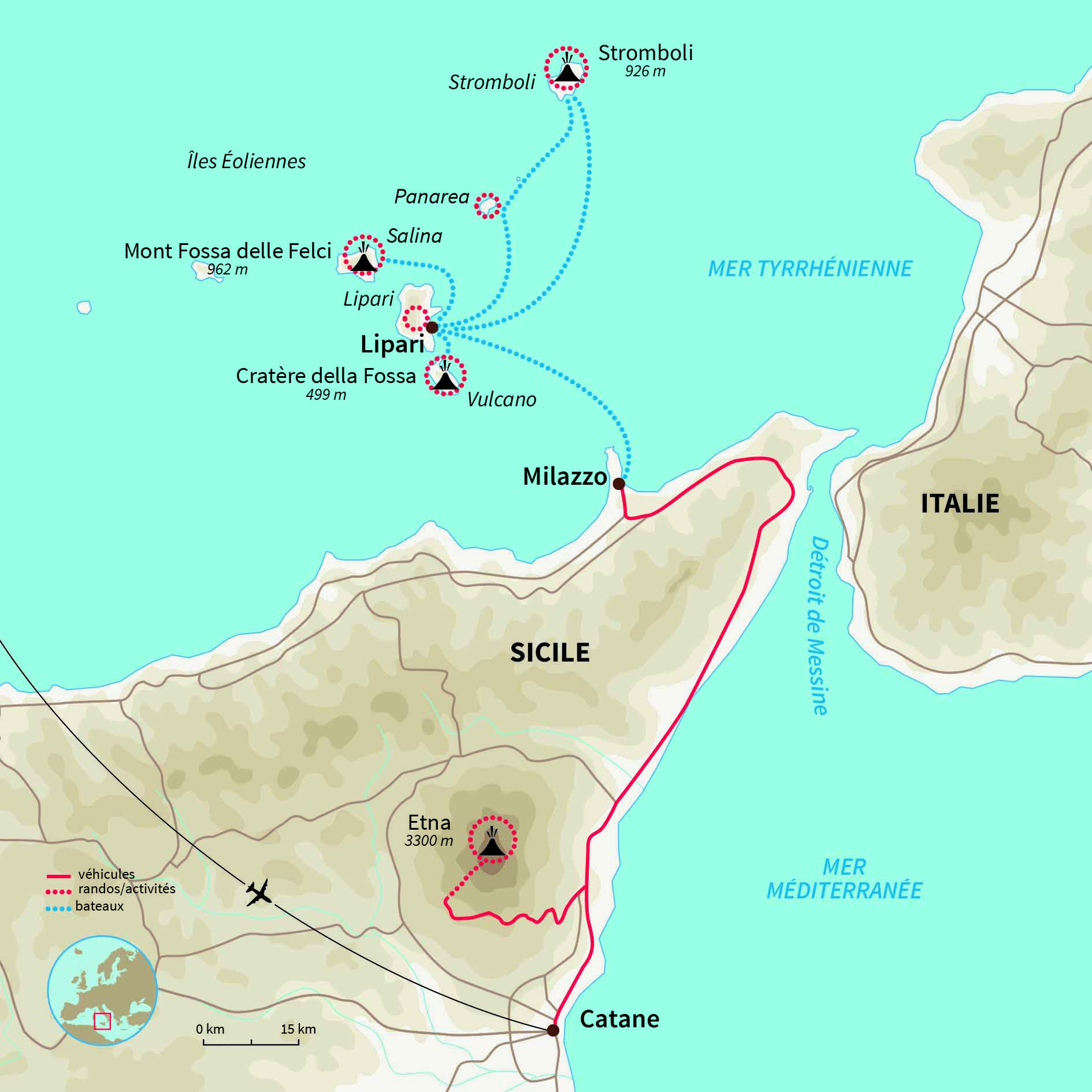Carte Italie : Les îles Éoliennes et l'Etna