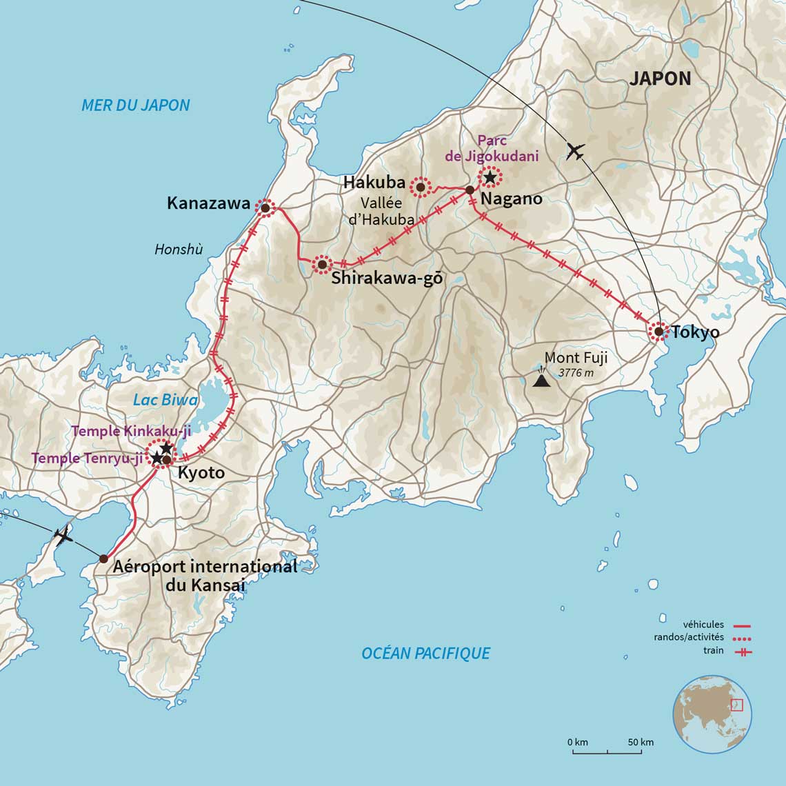 Carte Japon : Le Japon en hiver, entre Kyoto et Hakuba
