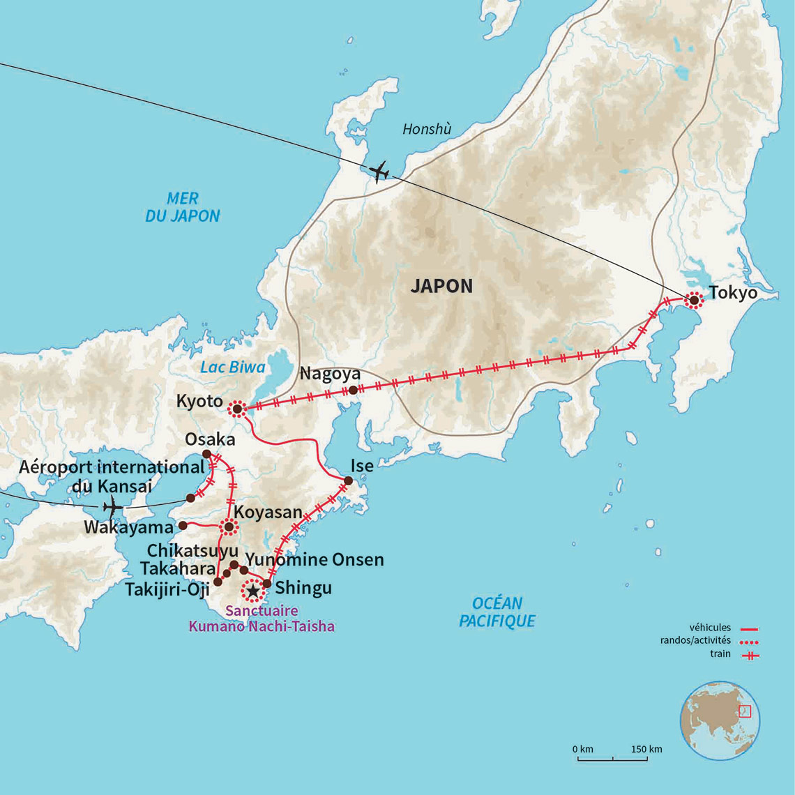 Carte Japon : Chemins du Kumano Kodo + Tokyo en liberté