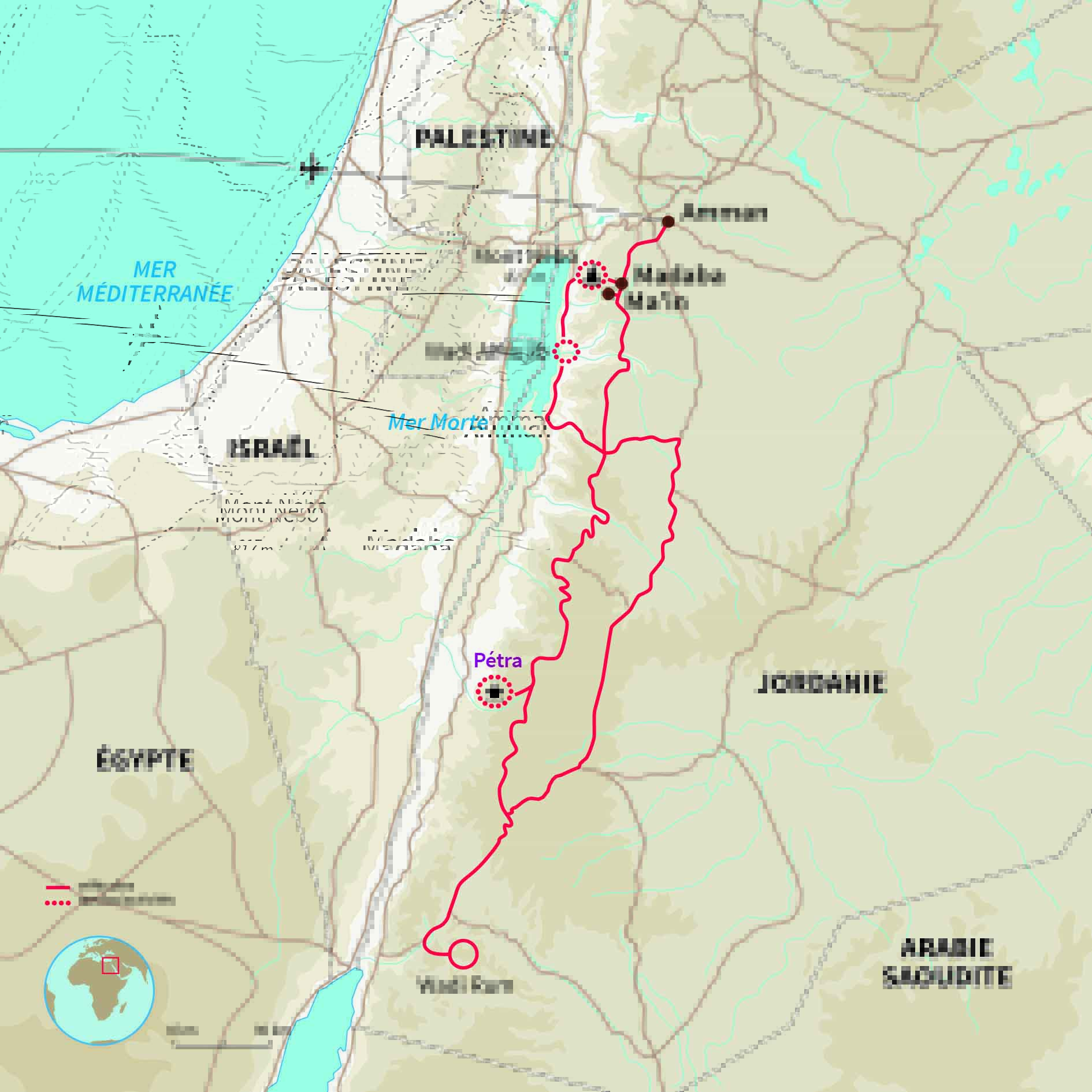 Carte Jordanie : La Route des Rois