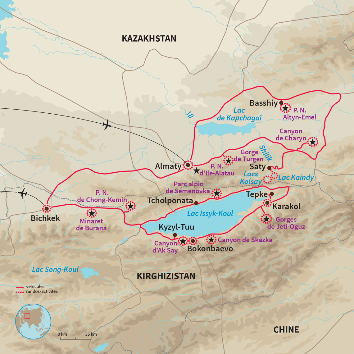 Carte Kazakhstan : Trésors Kazakh et beauté sauvage Kirghize 