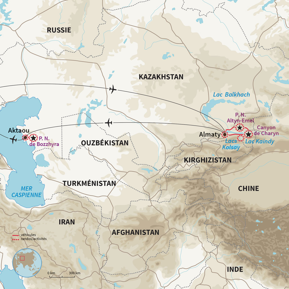 Carte Kazakhstan : Des Montagnes Célestes au désert de Mangystau