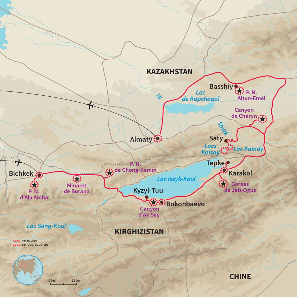 Carte Kazakhstan : Beauté sauvage Kirghize & Tresors Kazakh