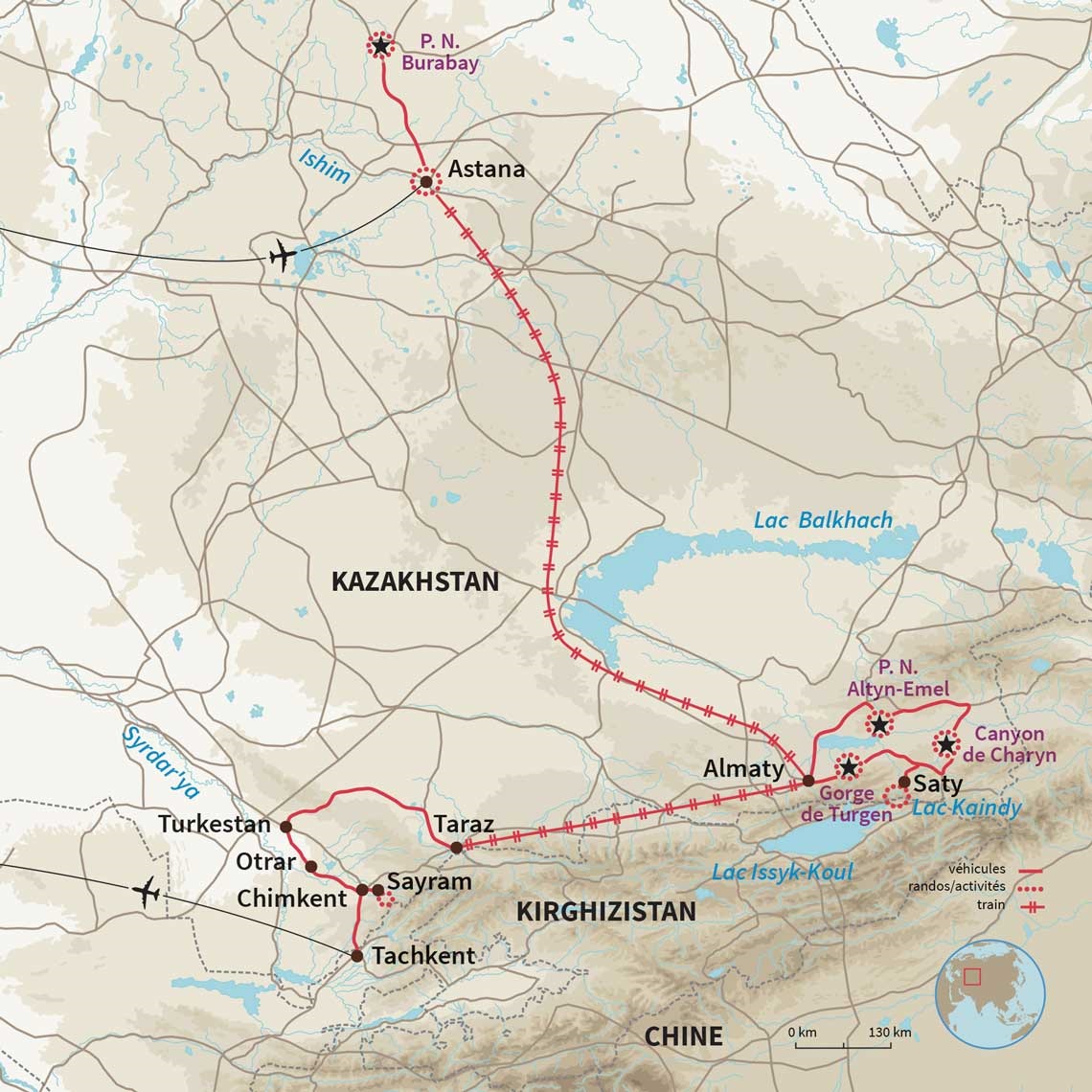 Carte Kazakhstan : Sur les rails du Nord au Sud Kazakh