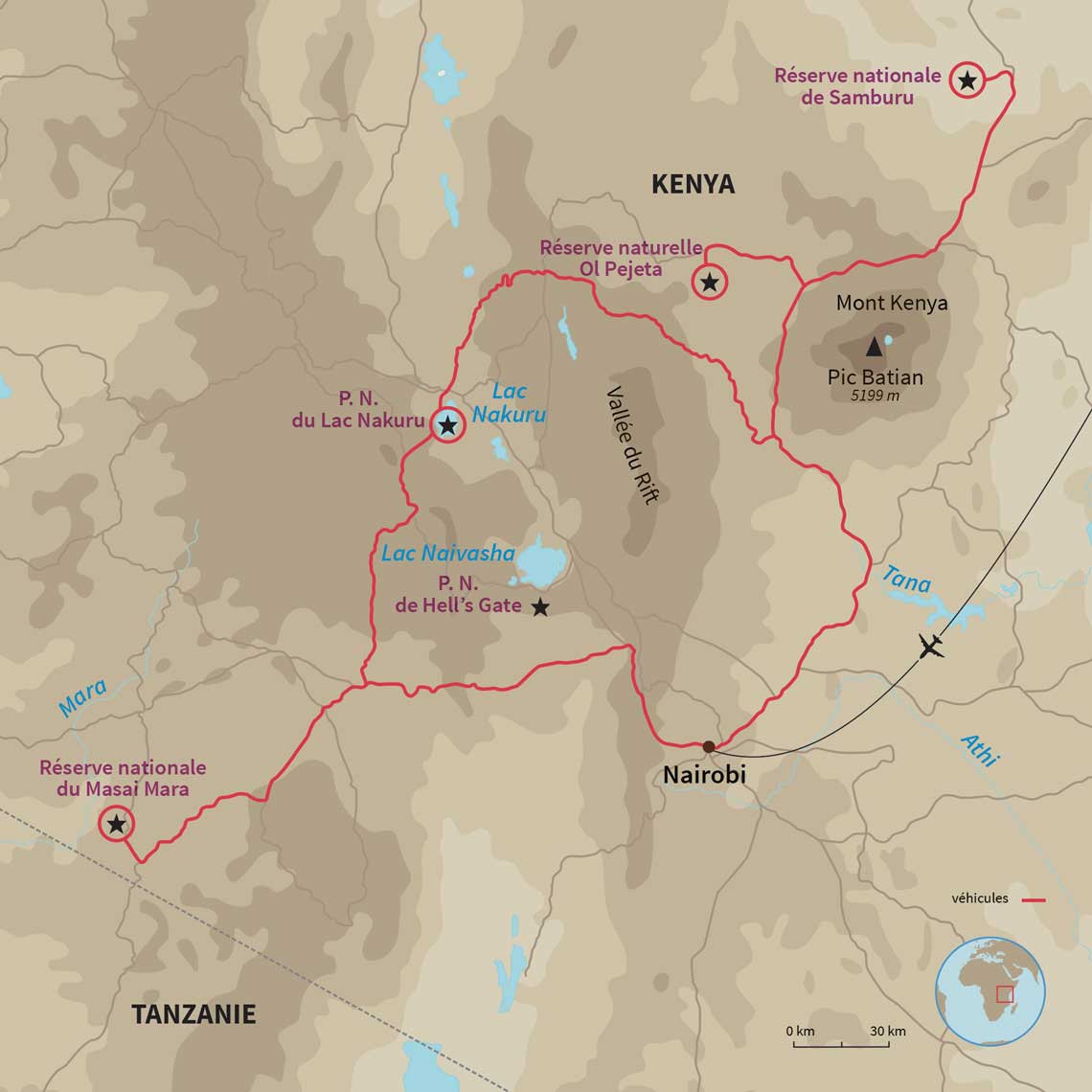 Carte Kenya : En piste de Samburu au Masai Mara