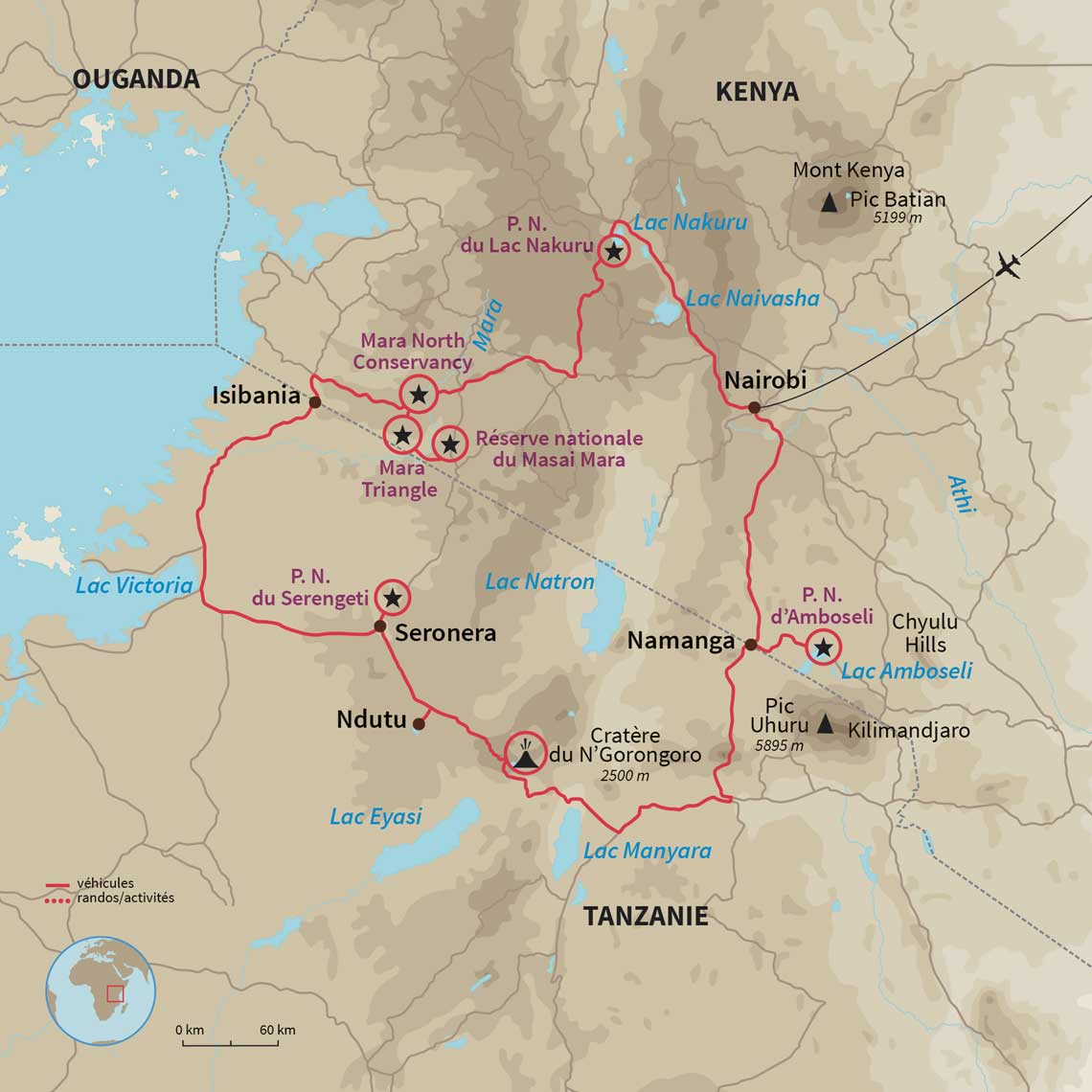 Carte Kenya : Kenya et Tanzanie, la grande boucle en 4x4