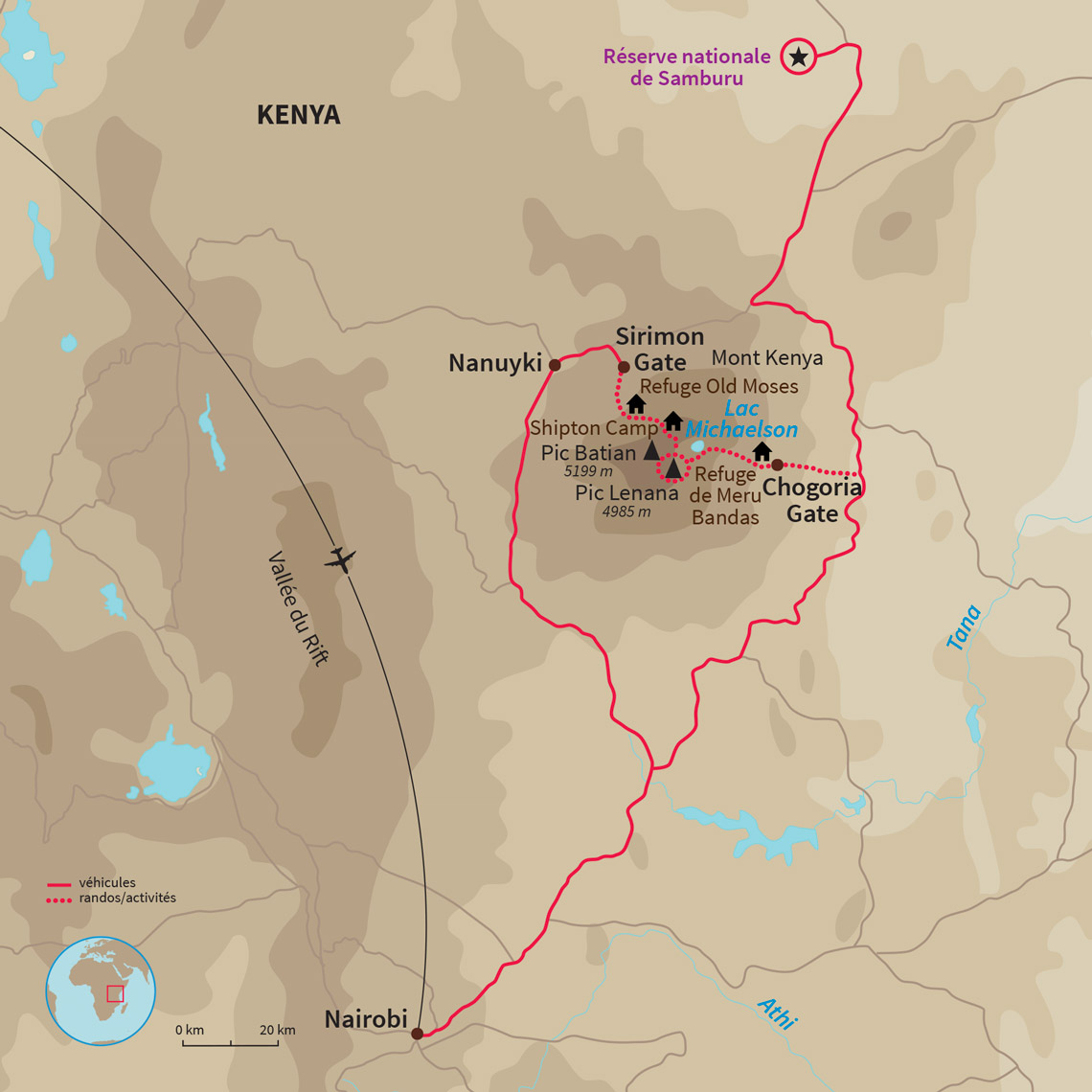 Carte Kenya : Ascension du Mont Kenya et Safari à Samburu