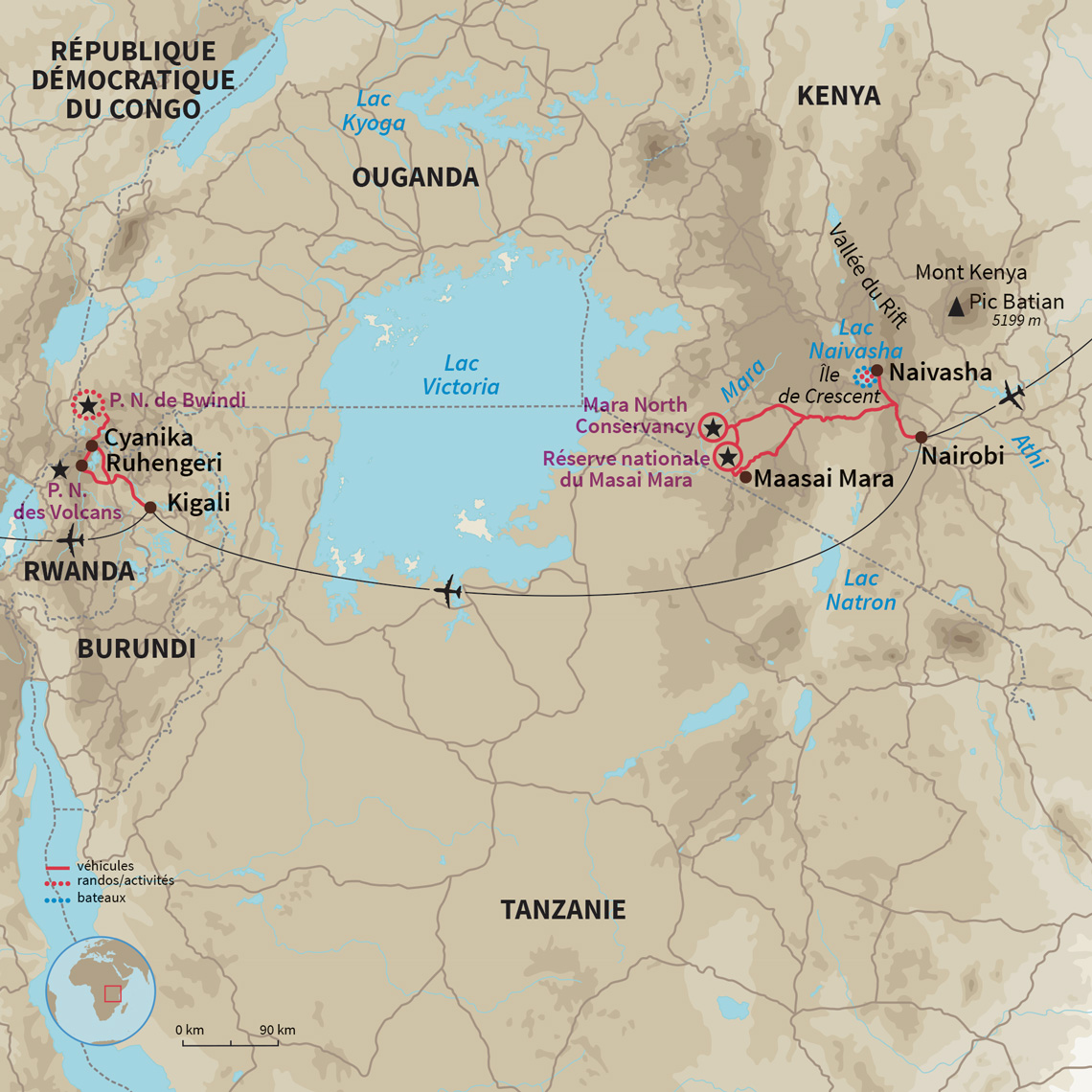 Carte Kenya : Safari & Gorilles à gogo