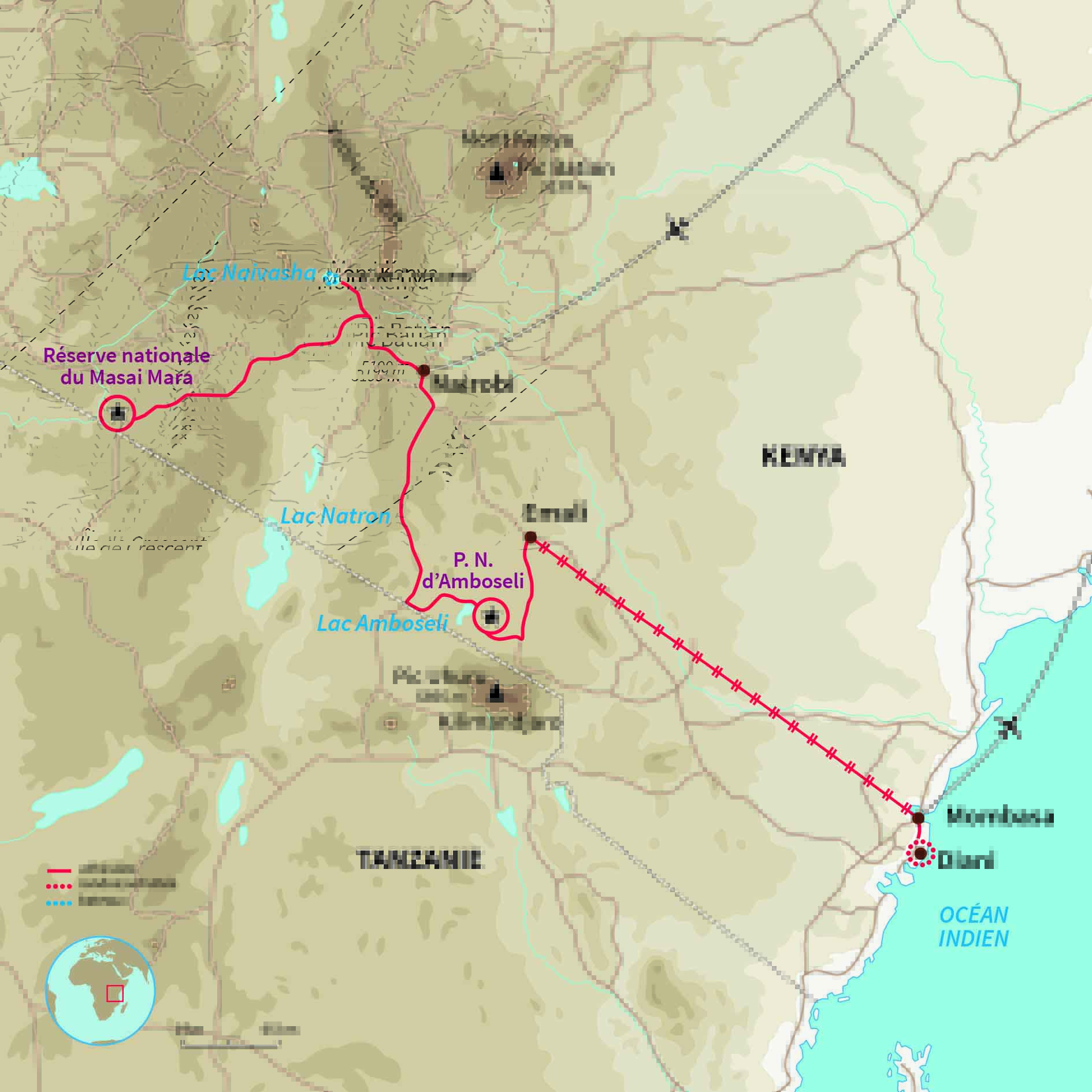 Carte Kenya : Du Masai Mara à l'Océan Indien