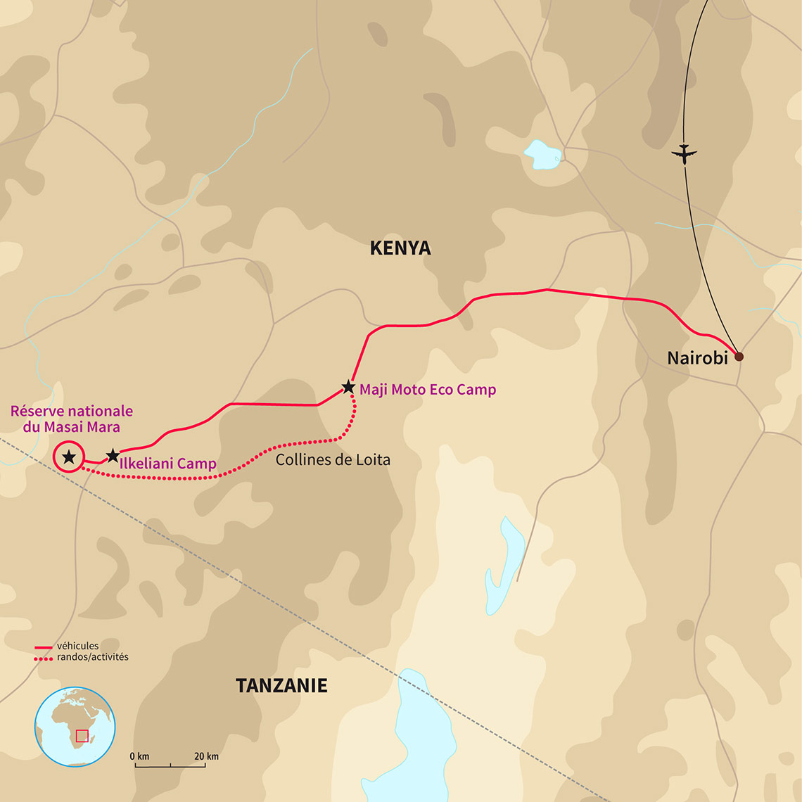 Carte Kenya : Safari & Rando en pays Masaï