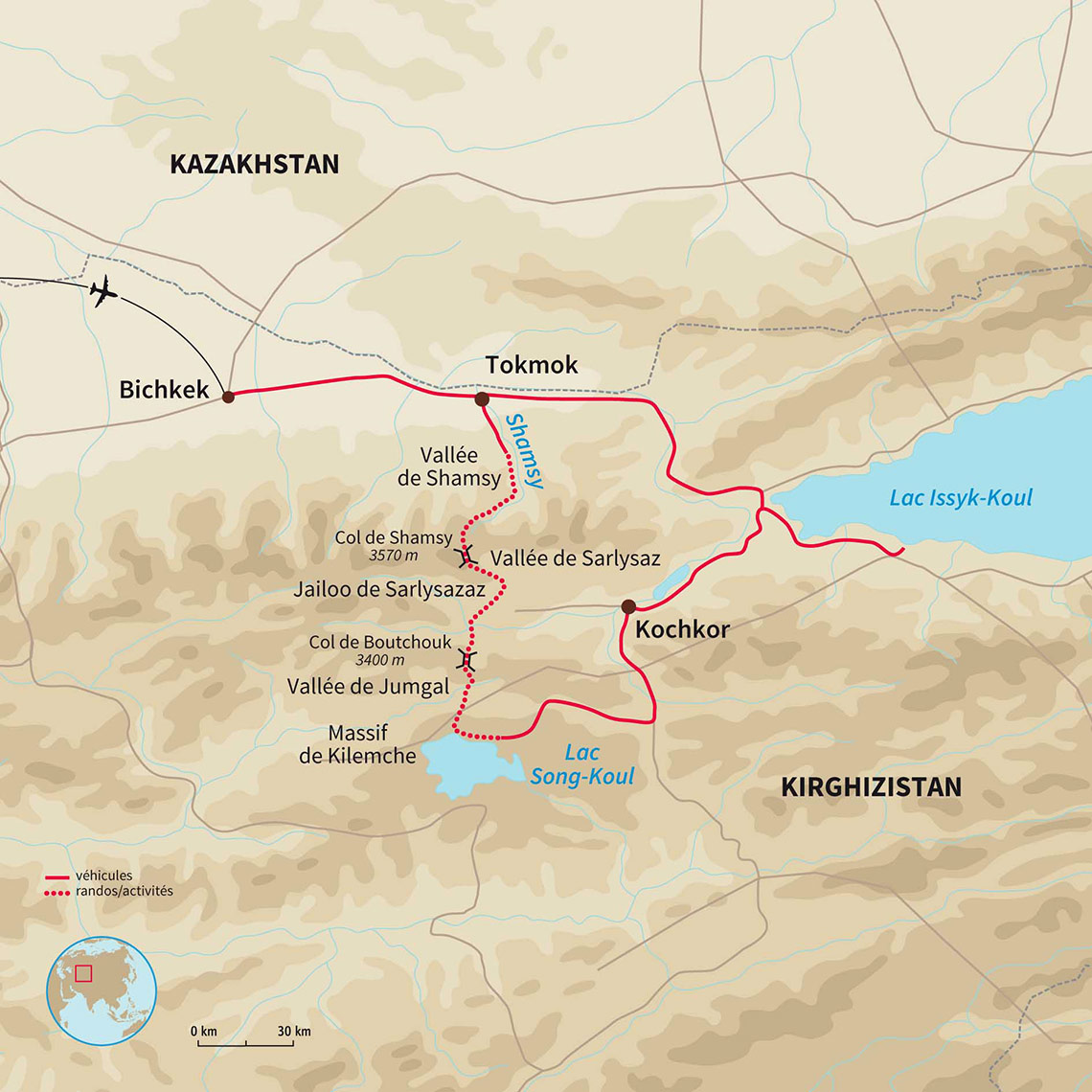 Carte Kirghizistan : Trekking chez les nomades kirghiz