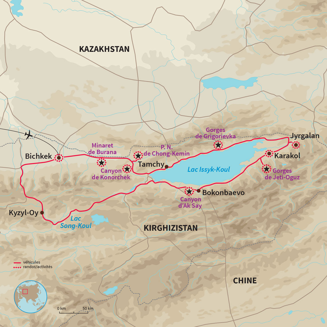 Carte Kirghizistan : Petits randonneurs des steppes 