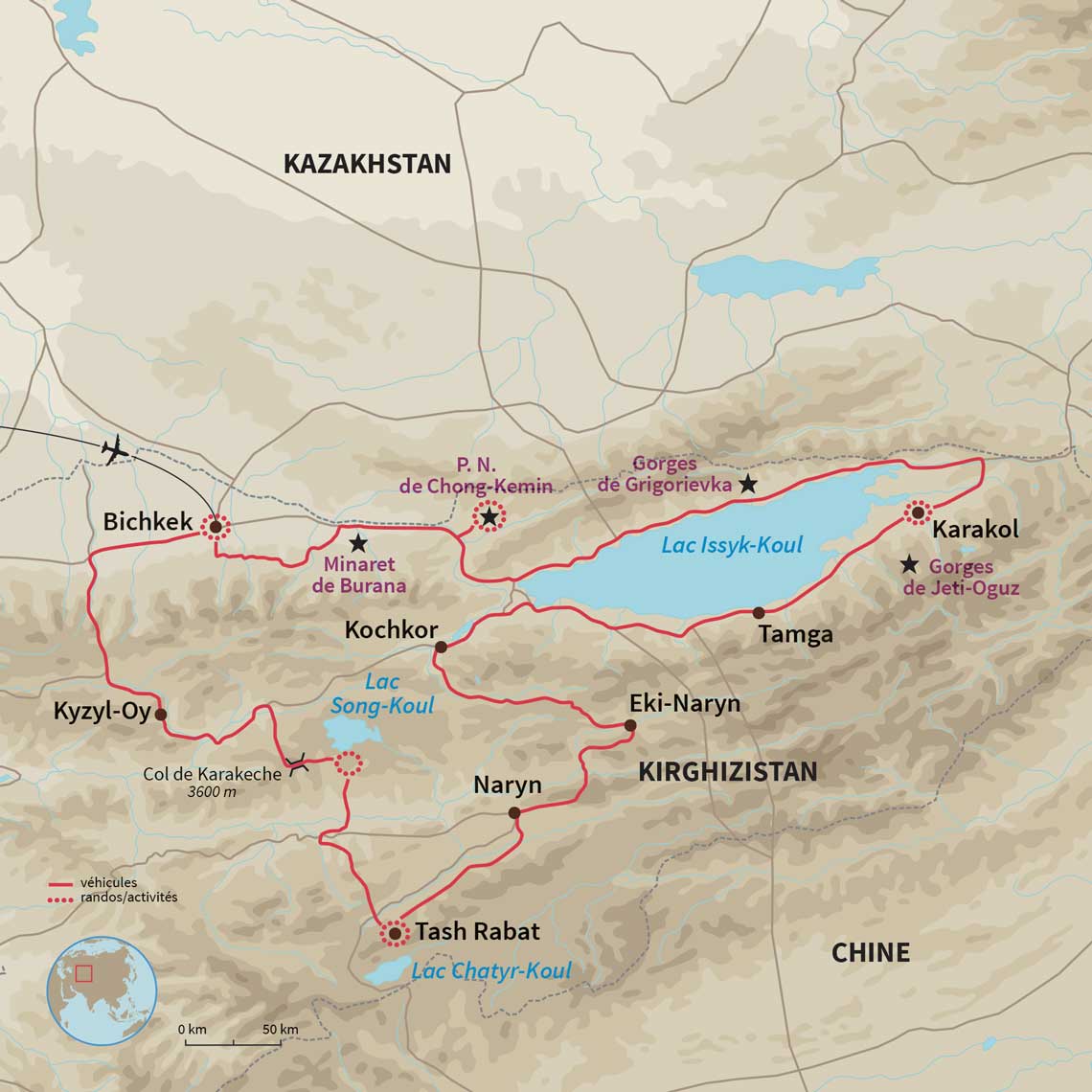 Carte Kirghizistan : Sur la route de Son Koul