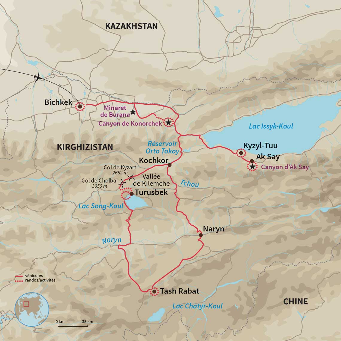 Carte Kirghizistan : Randos Kirghizes de lacs en canyons
