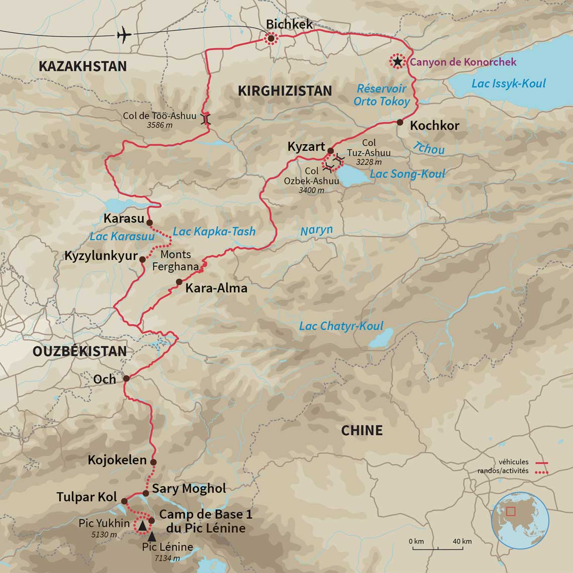 Carte Kirghizistan : Monts Fergana et Pamir: au pied du Pic Lénine