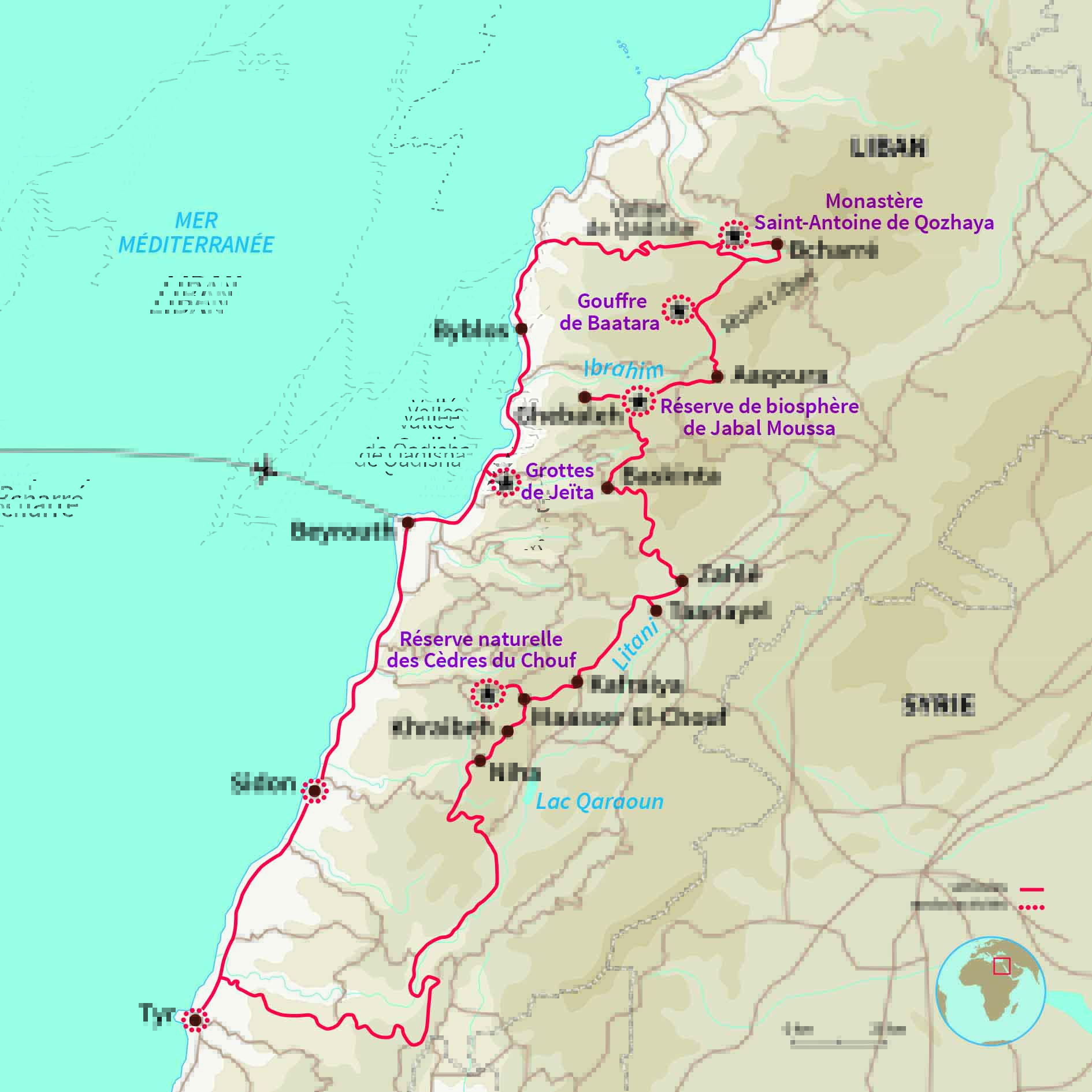 Carte Liban : Sentiers des cèdres et Liban intime