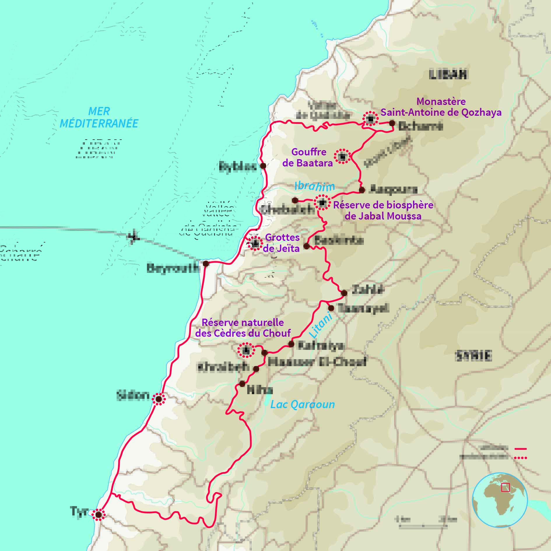 Carte Liban : Sentiers des cèdres et Liban intime