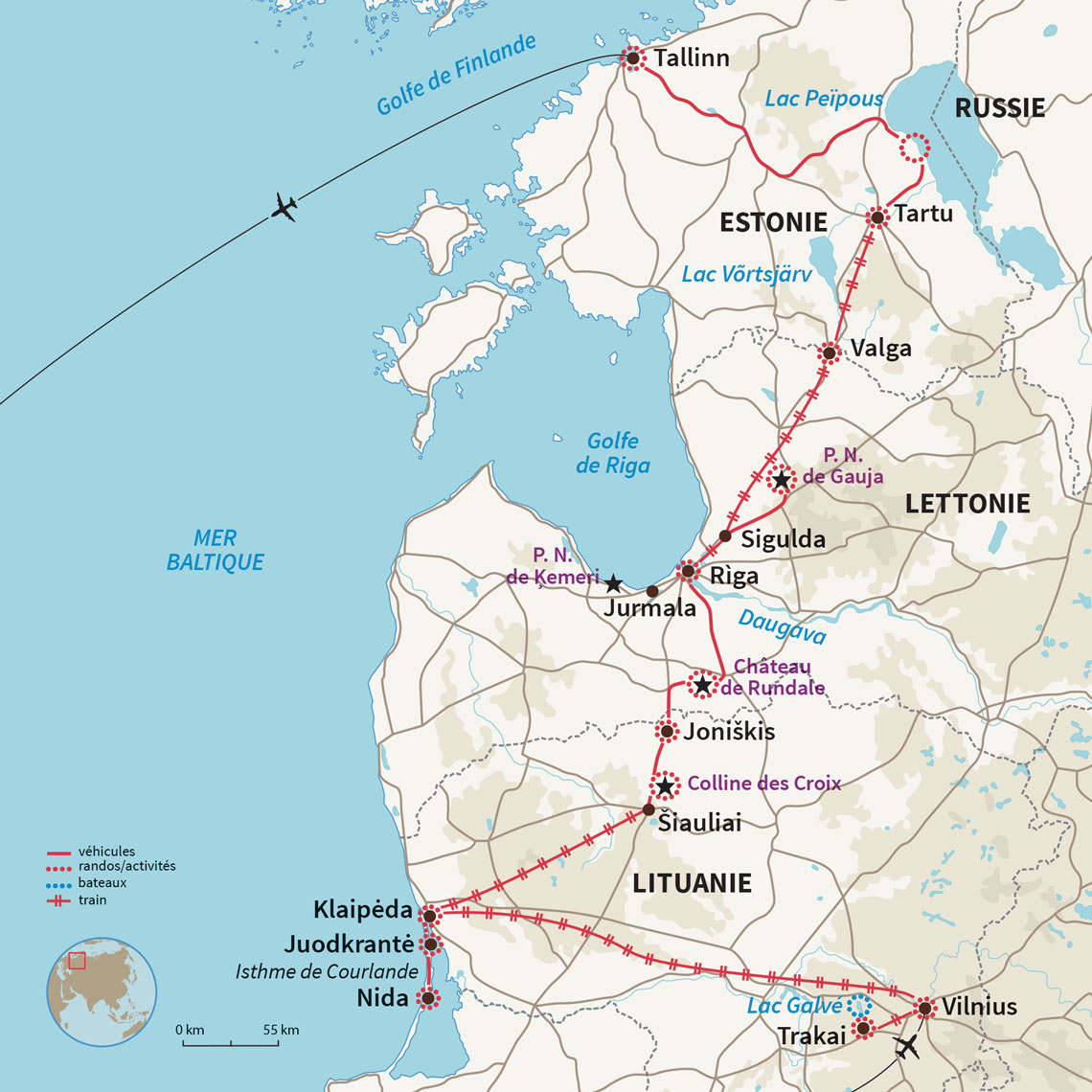 Carte Lituanie : Le grand tour des Pays Baltes en train