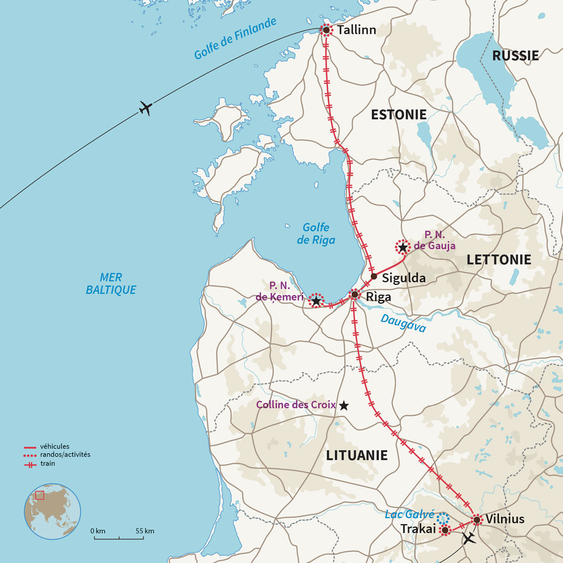 Carte Lituanie : Baltique Express : capitales baltes en train